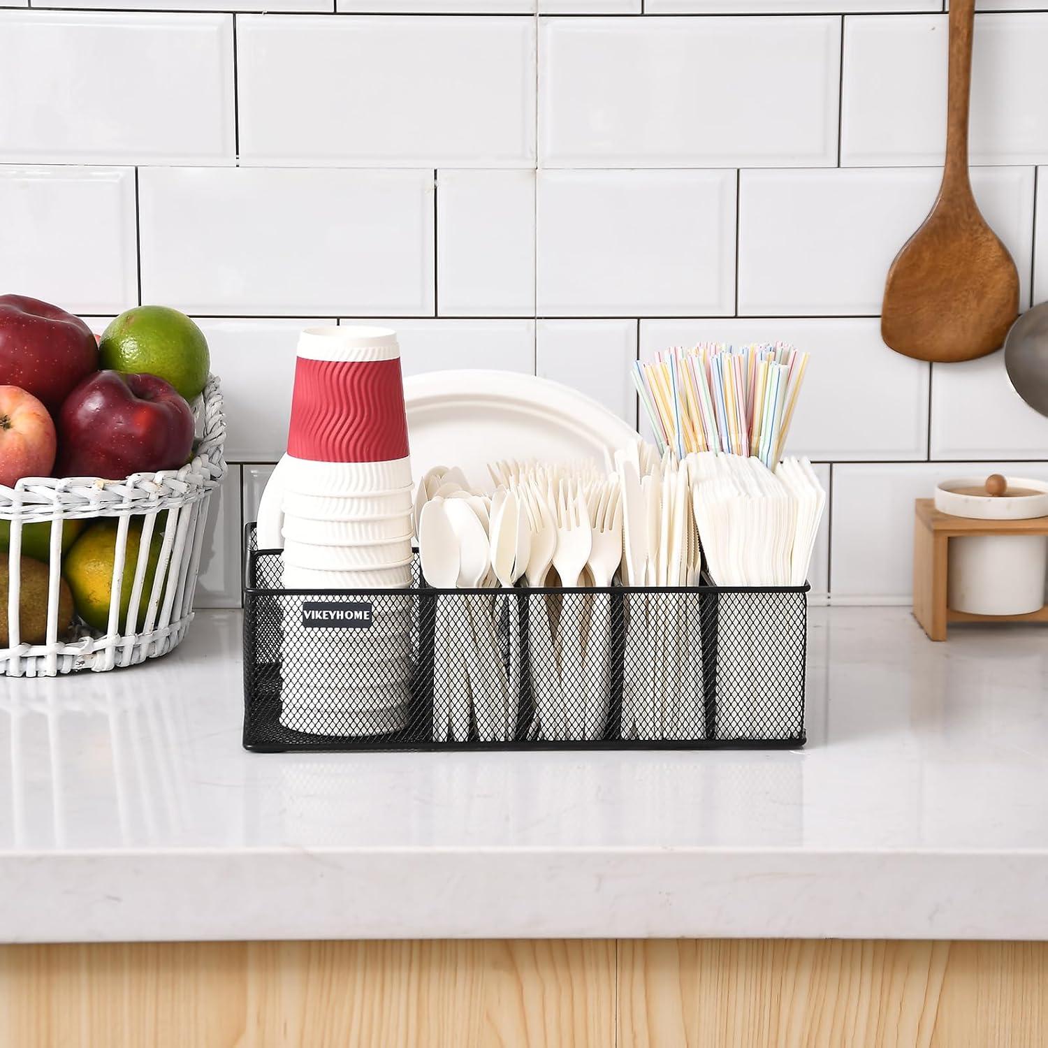 Organizador de Platos de Papel VIKEYHOME 6 Compartimentos Negro