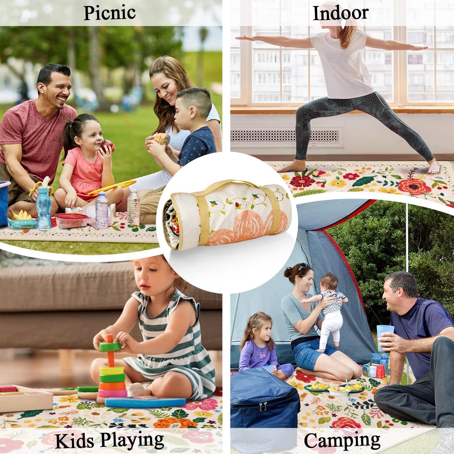 Mantel de Picnic Impermeable QDJGSDDGM 2.03m x 2.03m Floral