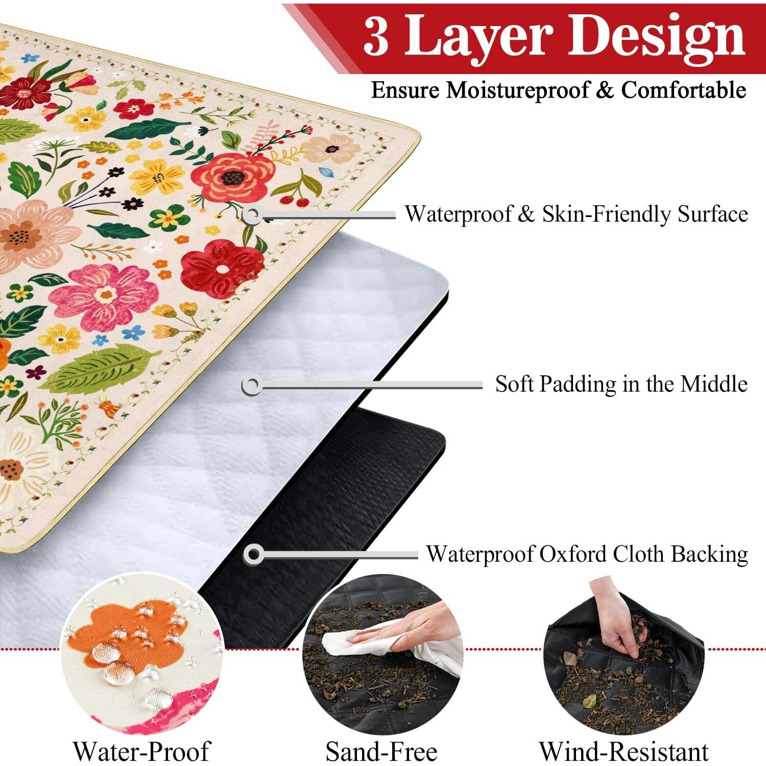 Mantel de Picnic Impermeable QDJGSDDGM 2.03m x 2.03m Floral