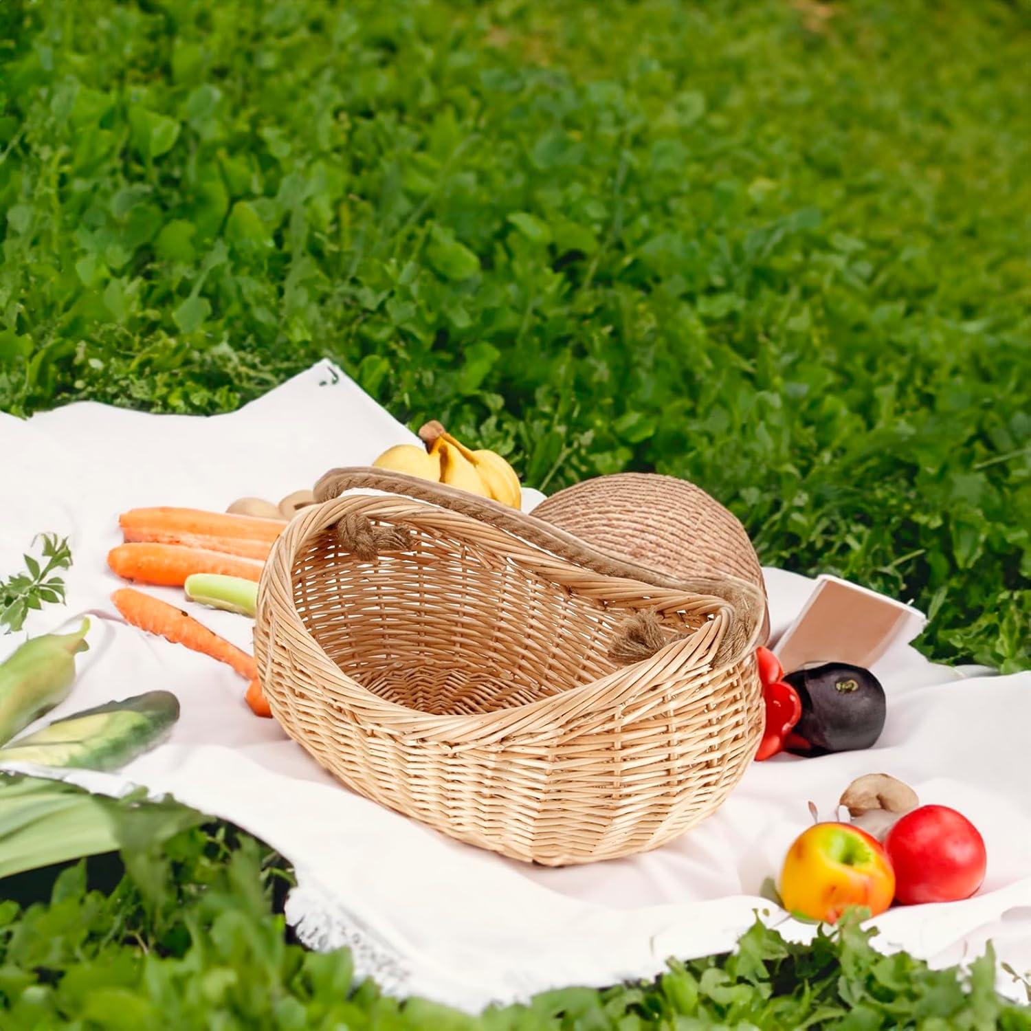 Cesta de Mimbre JJSQ 43x30.5 cm para Picnic y Jardín