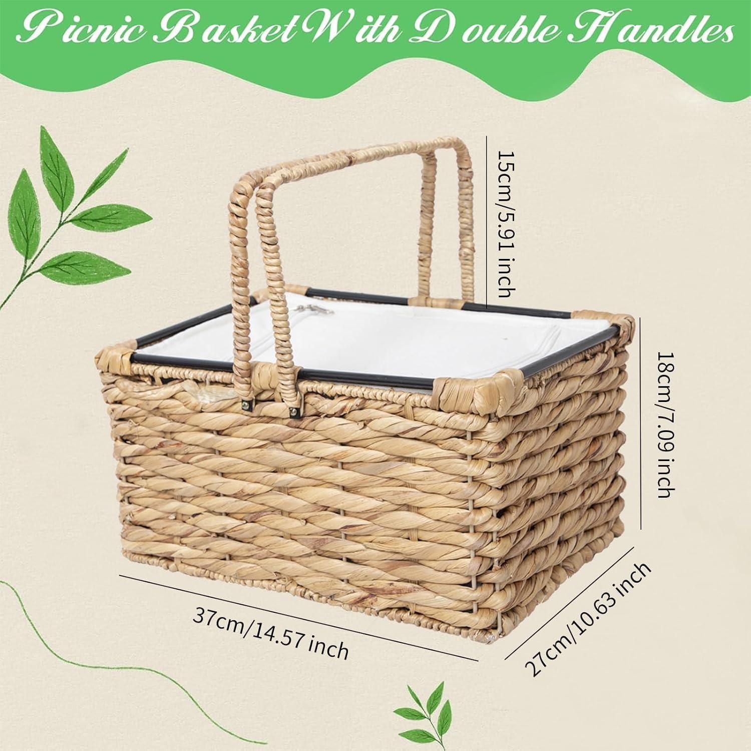 Cesta de Picnic Aislada RUQIAO CRAFT Tejida en Juncos 19L