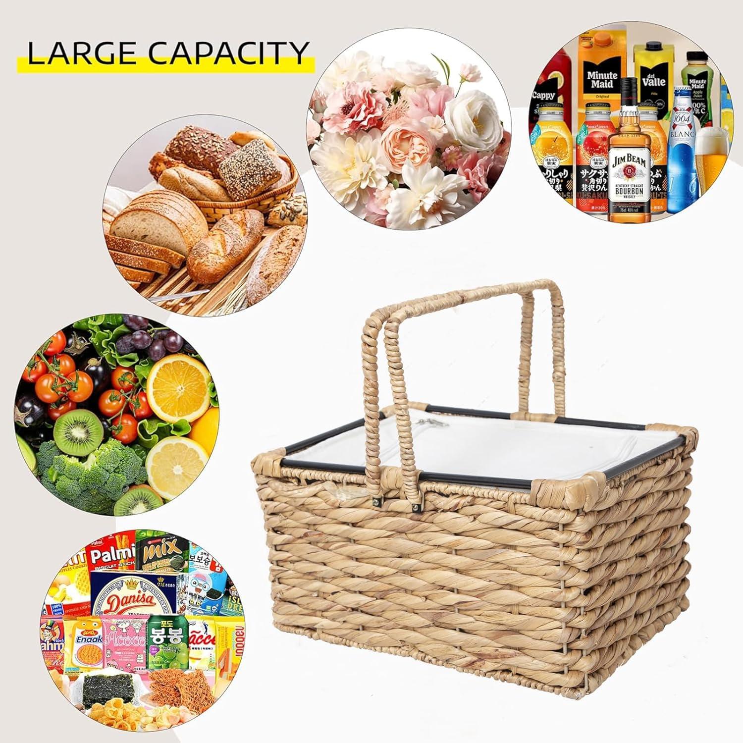 Cesta de Picnic Aislada RUQIAO CRAFT Tejida en Juncos 19L