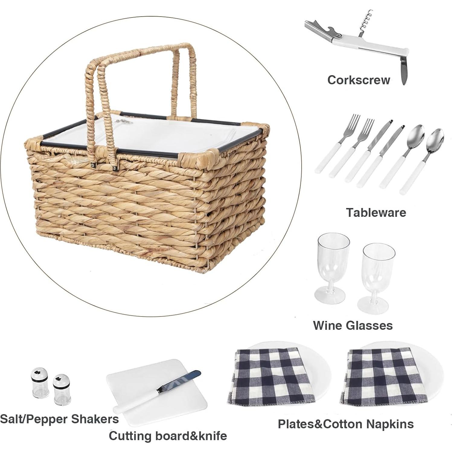 Cesta de Picnic Aislada RUQIAO CRAFT Tejida en Juncos 19L