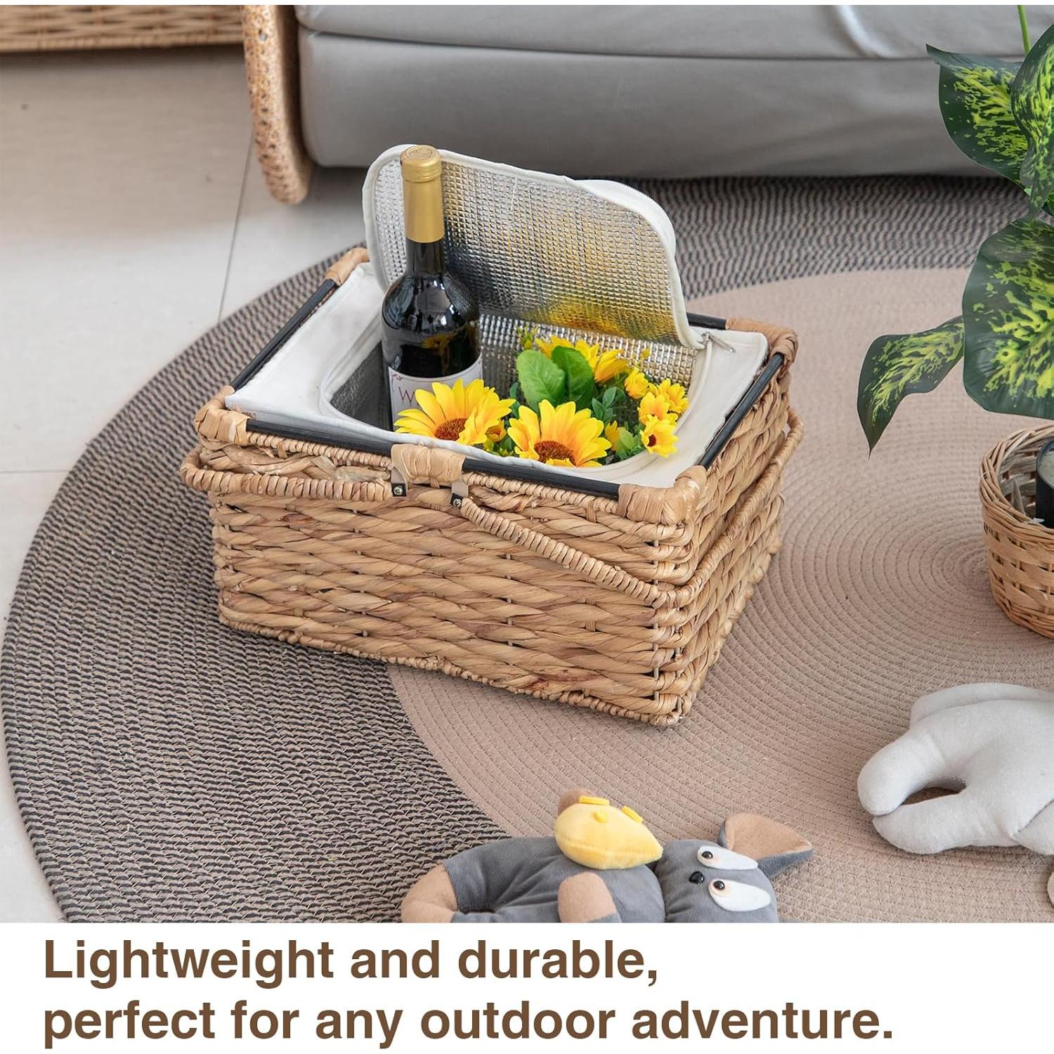 Cesta de Picnic Aislada RUQIAO CRAFT Tejida en Juncos 19L