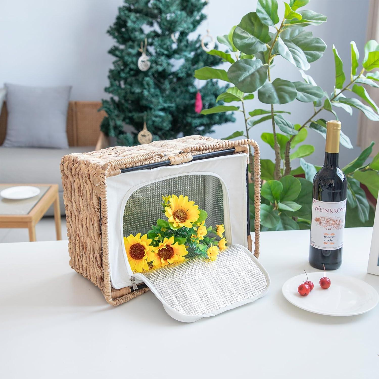 Cesta de Picnic Aislada RUQIAO CRAFT Tejida en Juncos 19L