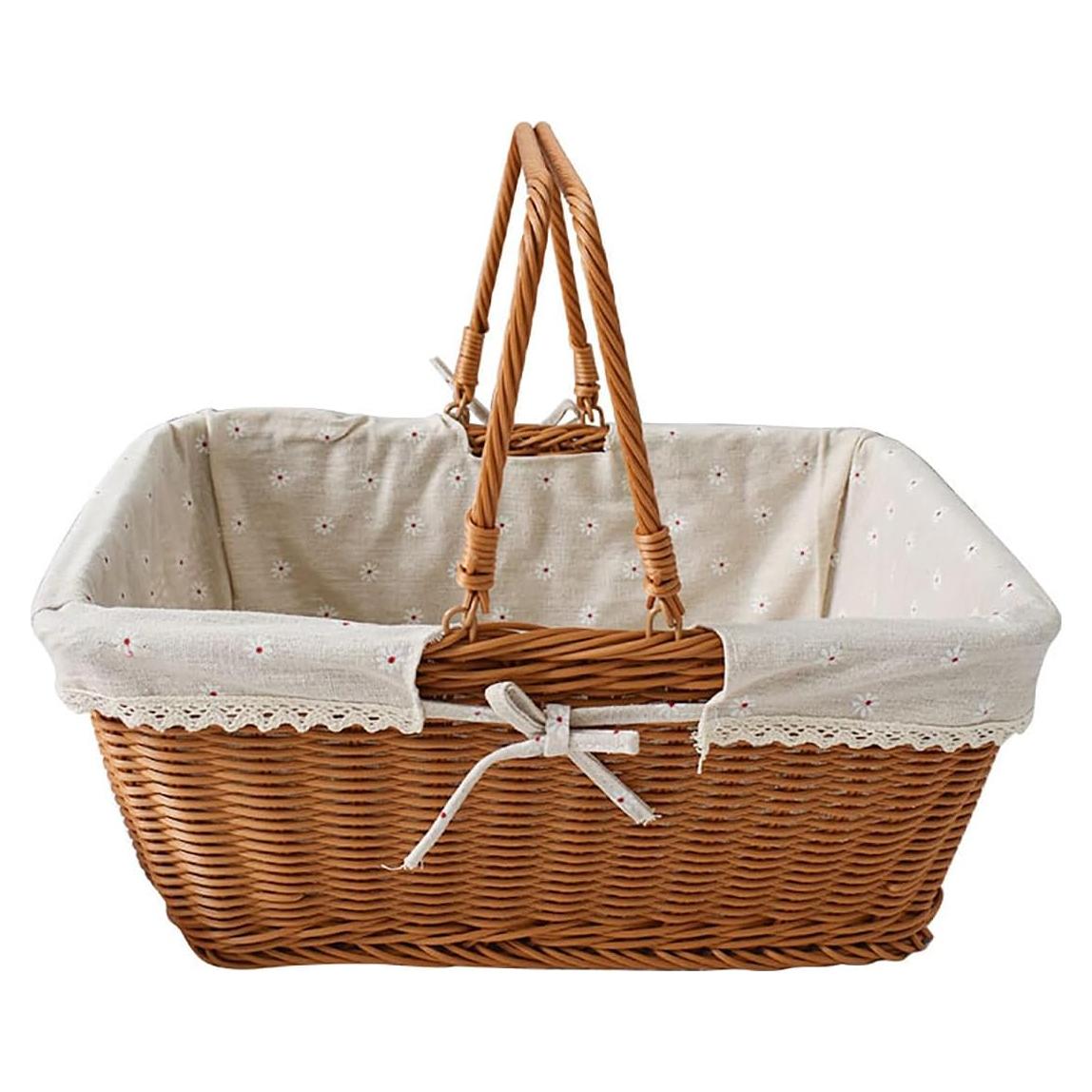 Cesta de Picnic Grande RT&BS Tejida a Mano con Forro