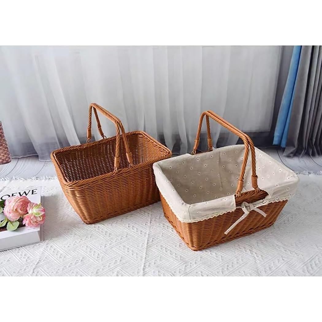 Cesta de Picnic Grande RT&BS Tejida a Mano con Forro