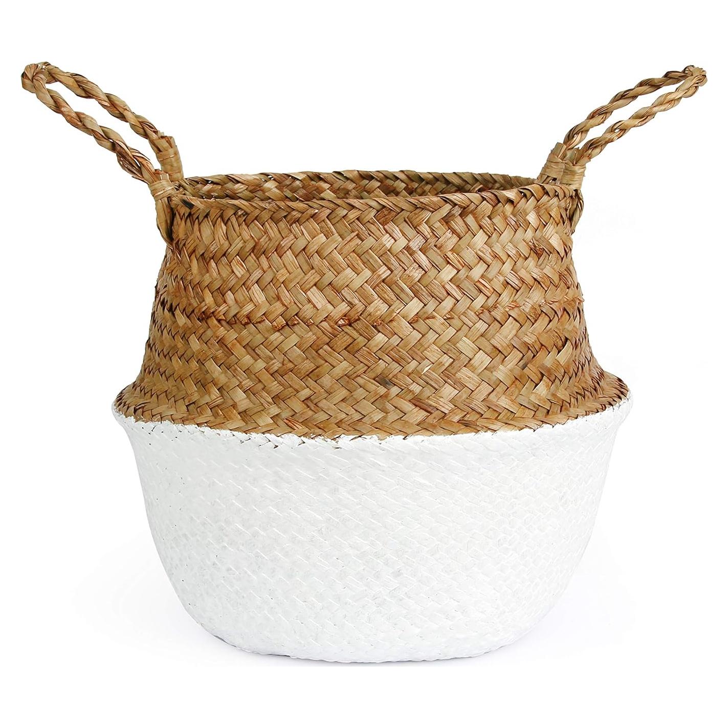 Cesta de Almacenamiento Grande BlueMake de Hierba Marina Blanca