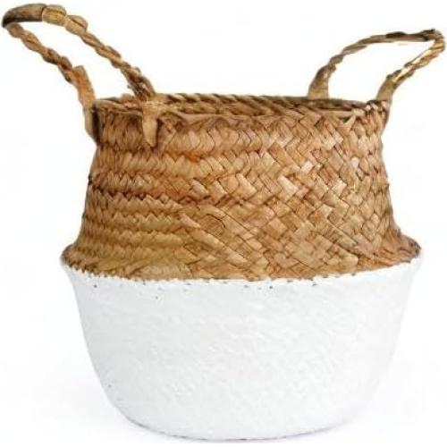 Cesta de Almacenamiento Grande BlueMake de Hierba Marina Blanca