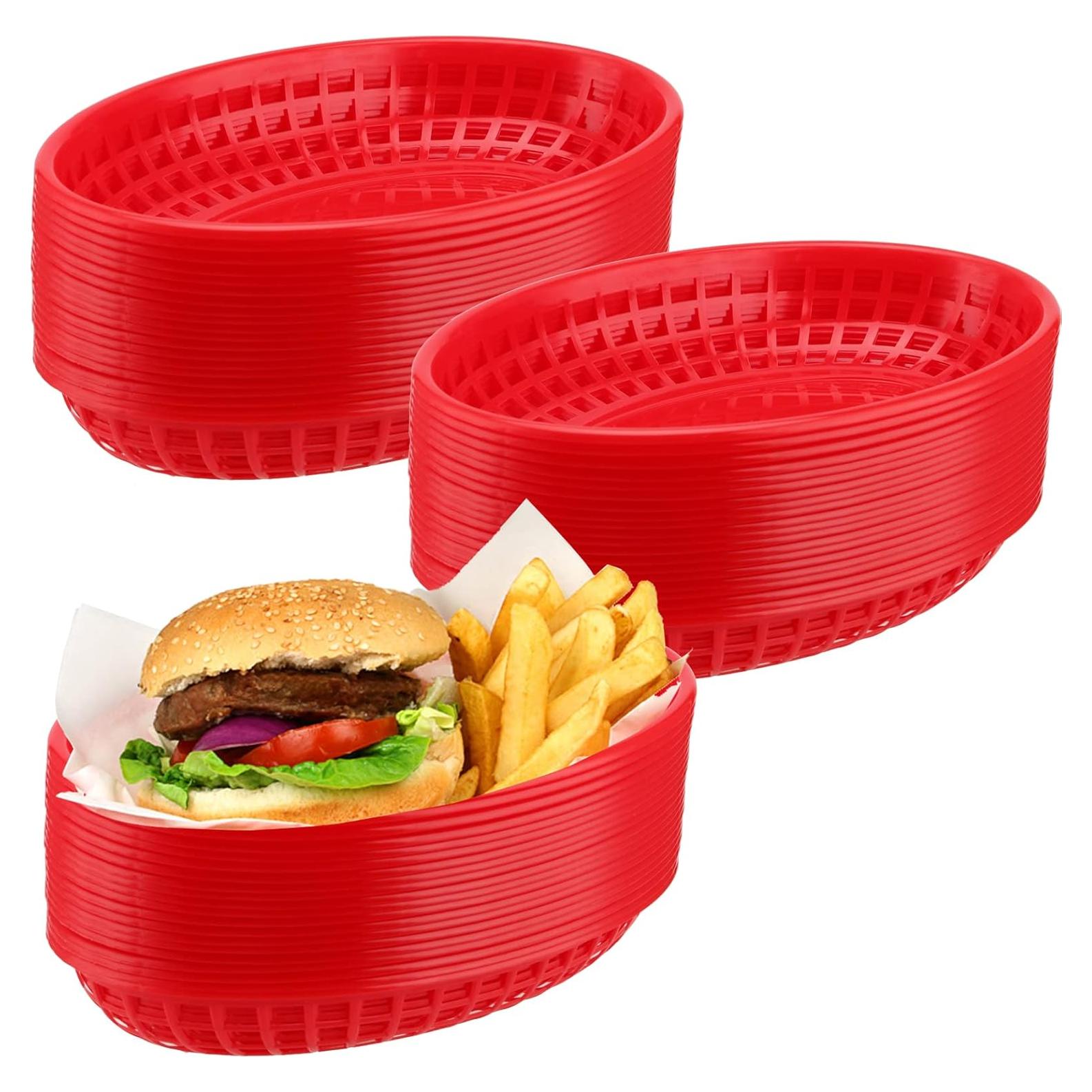 Paquete de 40 cestas de plástico HEIHAK rojas 22.9x14.5 cm