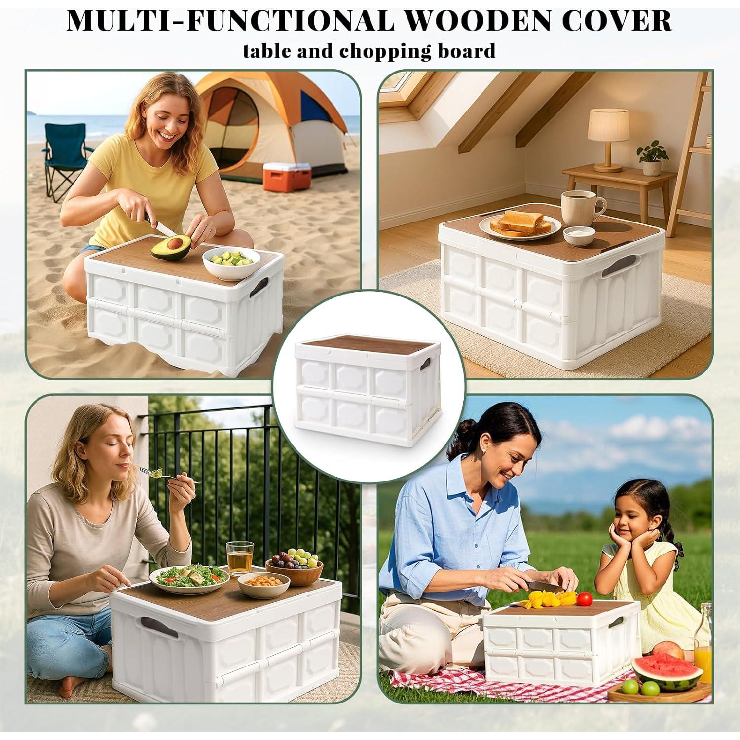 Cesta de Picnic Plegable JCWPVA para 2-4 Personas con Tapa de Madera