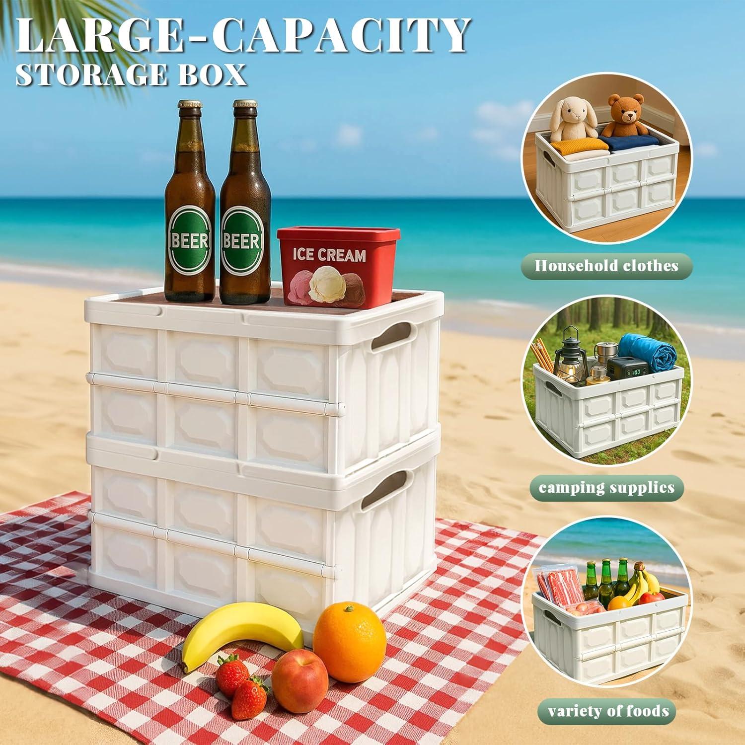 Cesta de Picnic Plegable JCWPVA para 2-4 Personas con Tapa de Madera