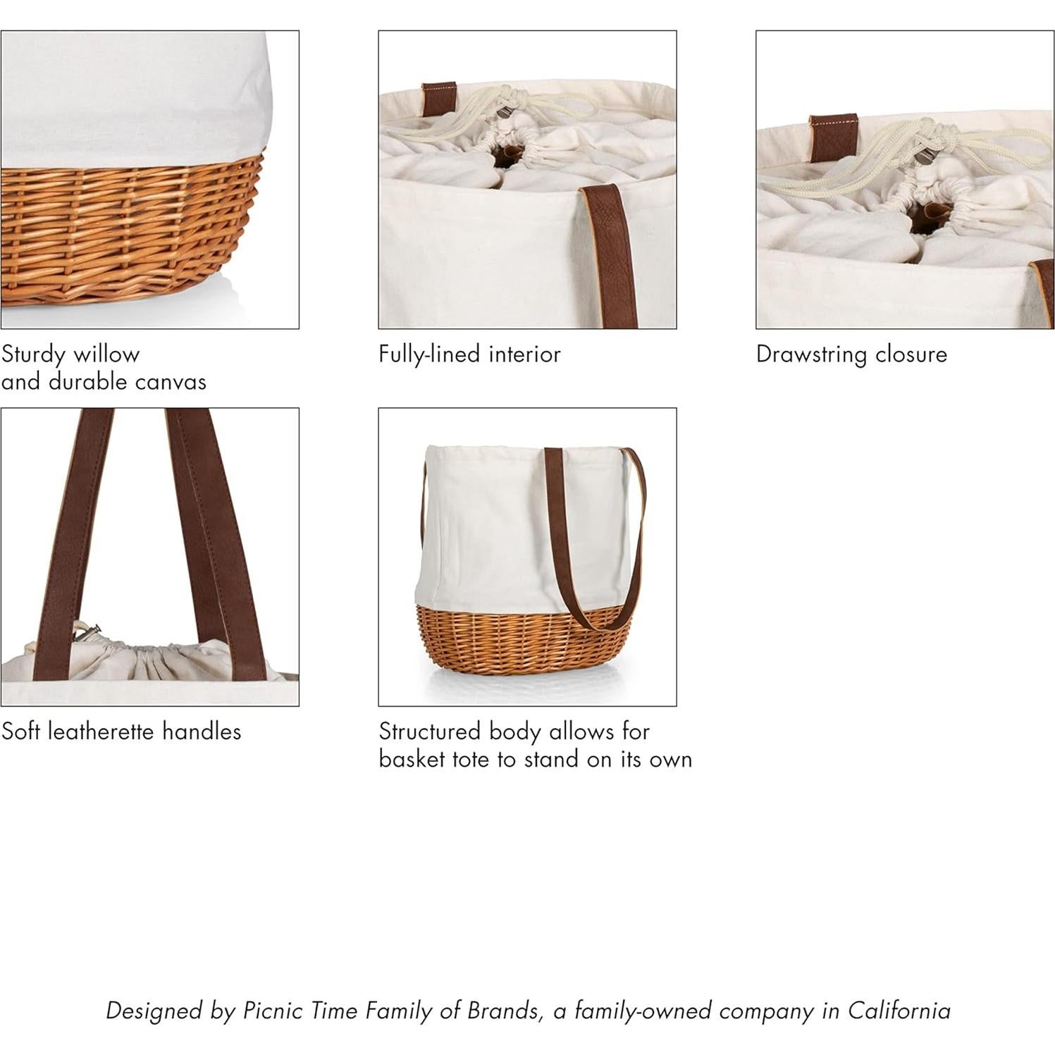 Canasto de Mimbre y Lona Coronado Picnic Time 35.88x29.05x34.04cm