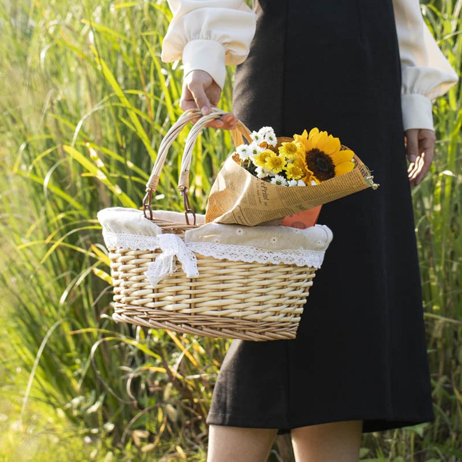 Cesta de Picnic de Mimbre Peohud 35.6x29x19.1cm Beige