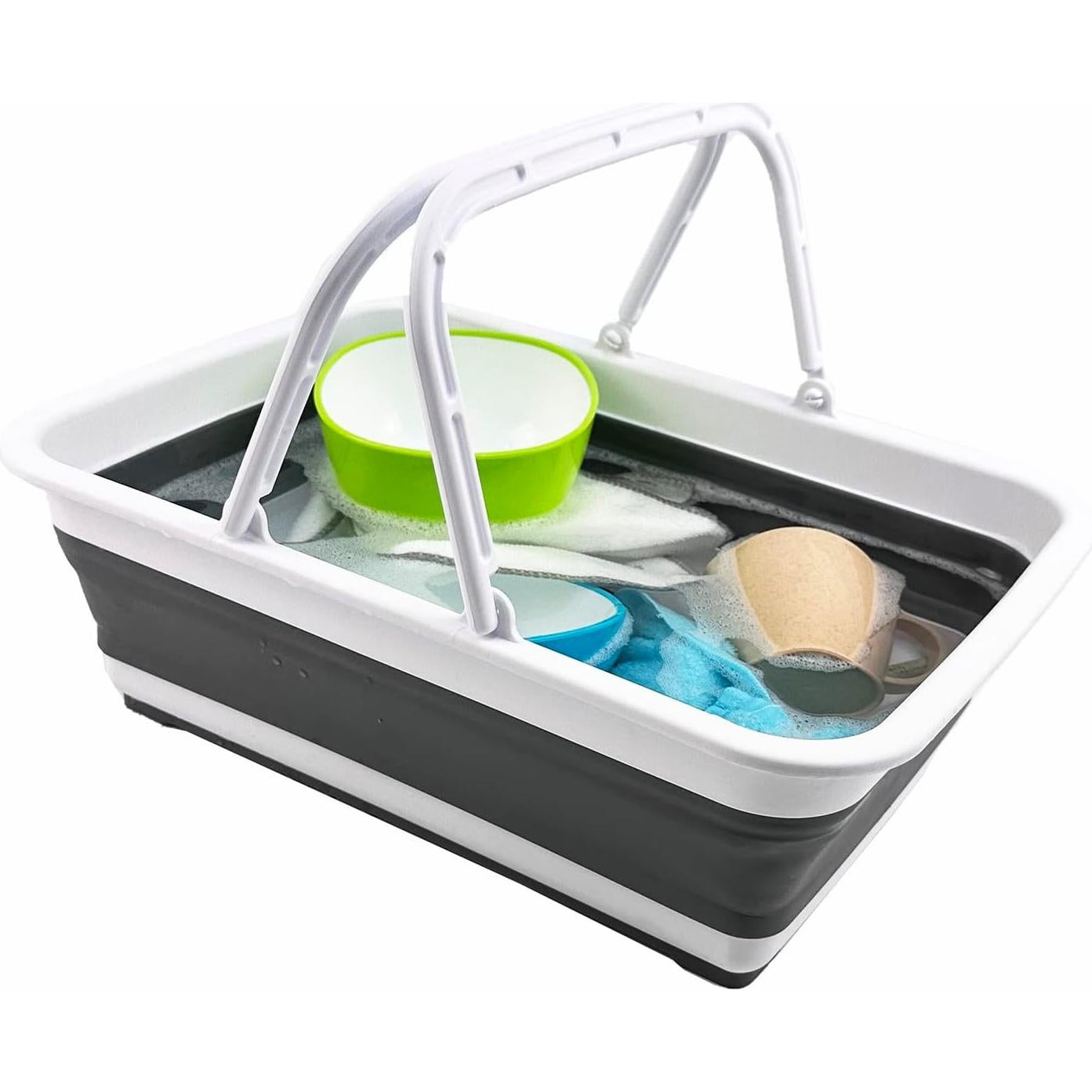 Cesta Plegable SAMMART 8L - Lavabo Portátil Camping Blanco/Gris