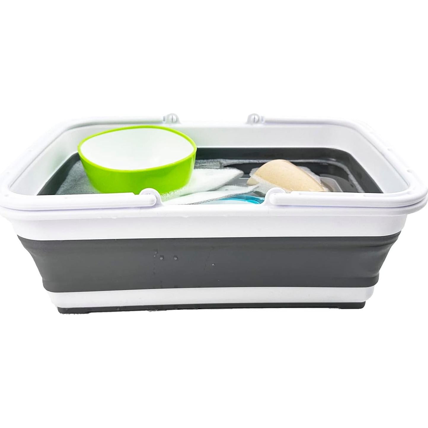 Cesta Plegable SAMMART 8L - Lavabo Portátil Camping Blanco/Gris