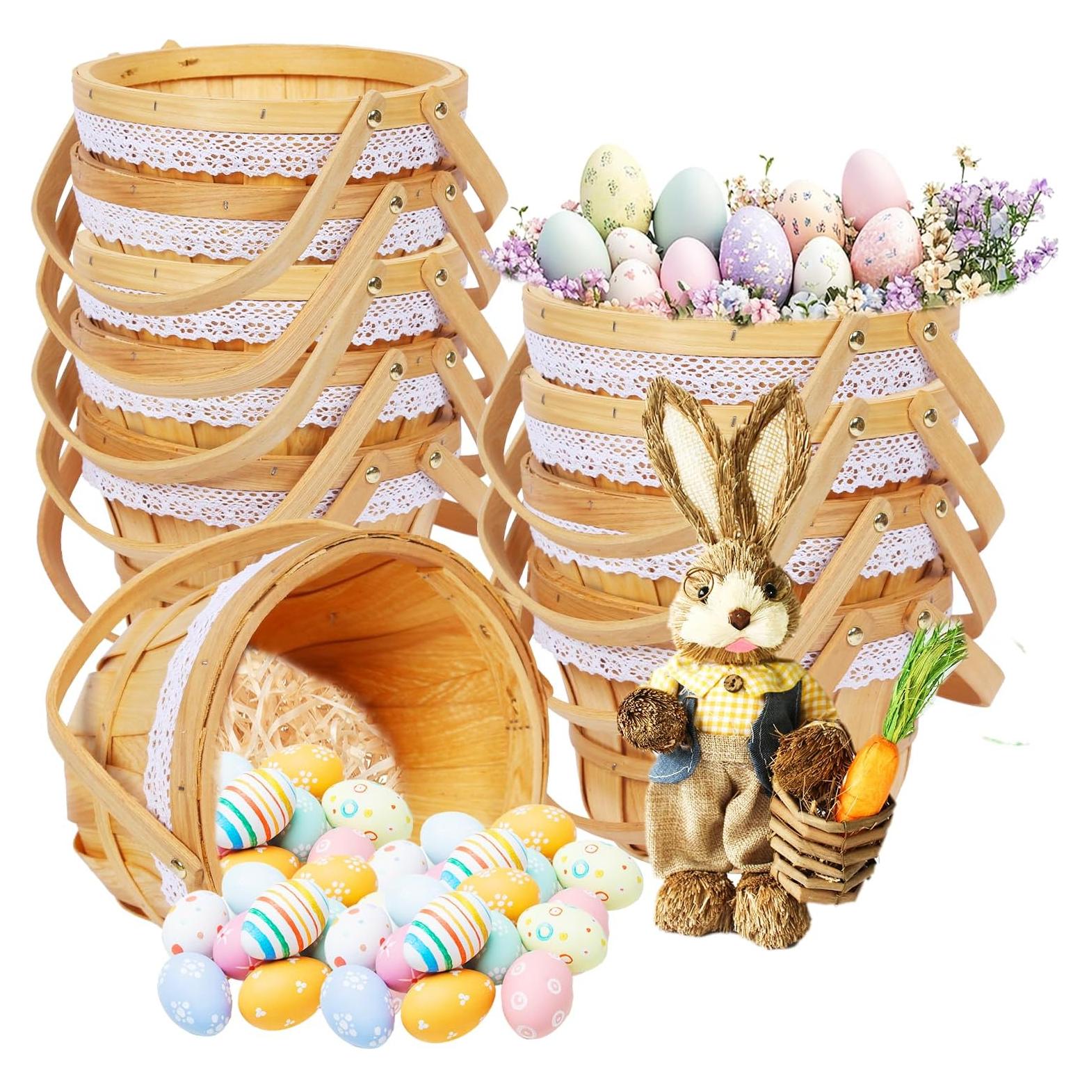 Cesta de Picnic Redonda YPshuye de Madera 25.4x16.5 cm 10 Pcs