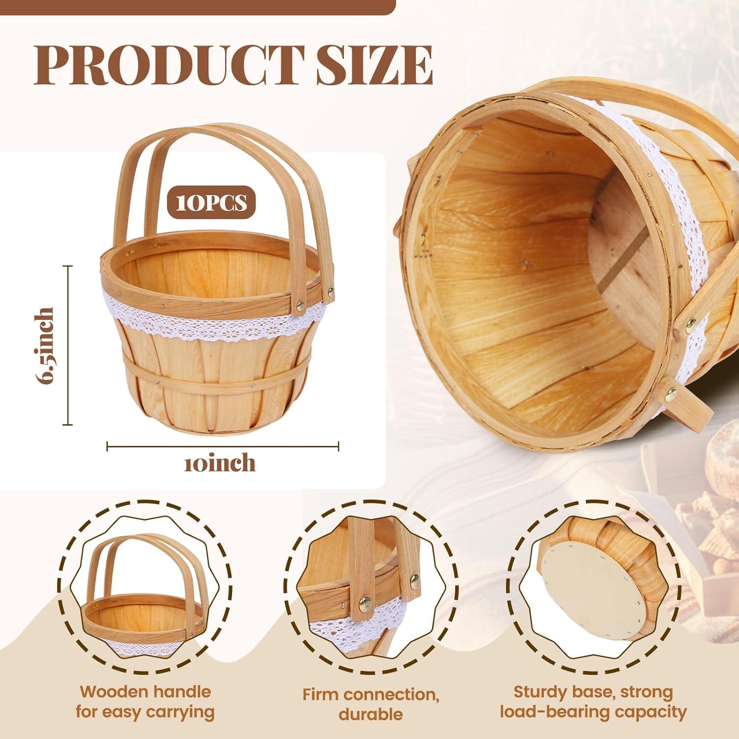 Cesta de Picnic Redonda YPshuye de Madera 25.4x16.5 cm 10 Pcs