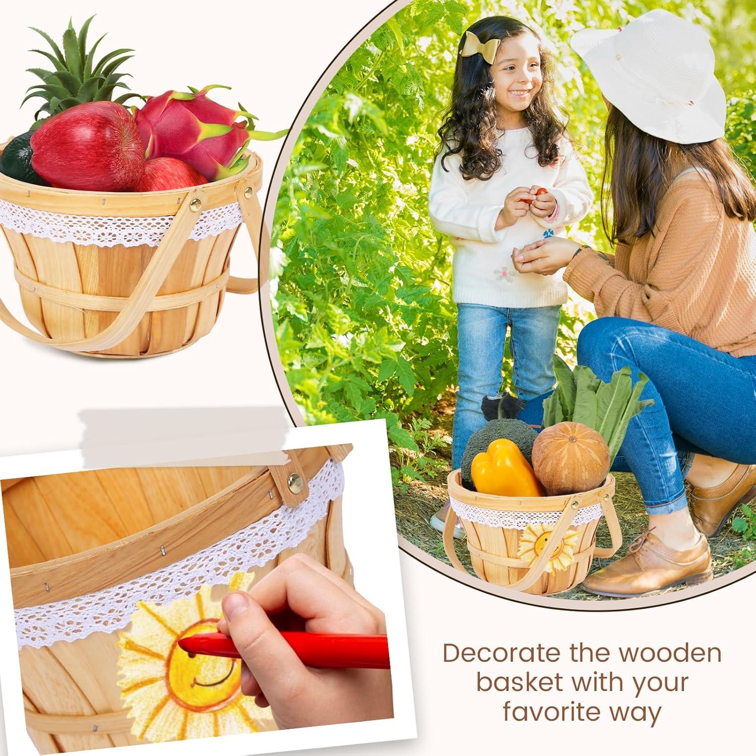 Cesta de Picnic Redonda YPshuye de Madera 25.4x16.5 cm 10 Pcs