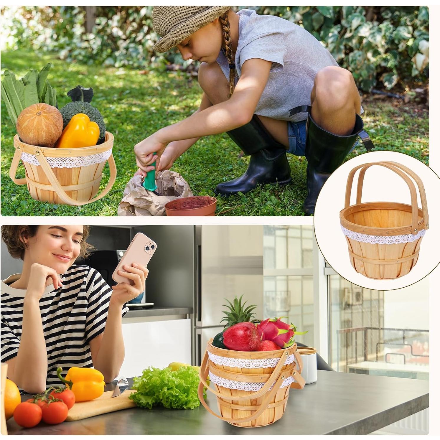 Cesta de Picnic Redonda YPshuye de Madera 25.4x16.5 cm 10 Pcs