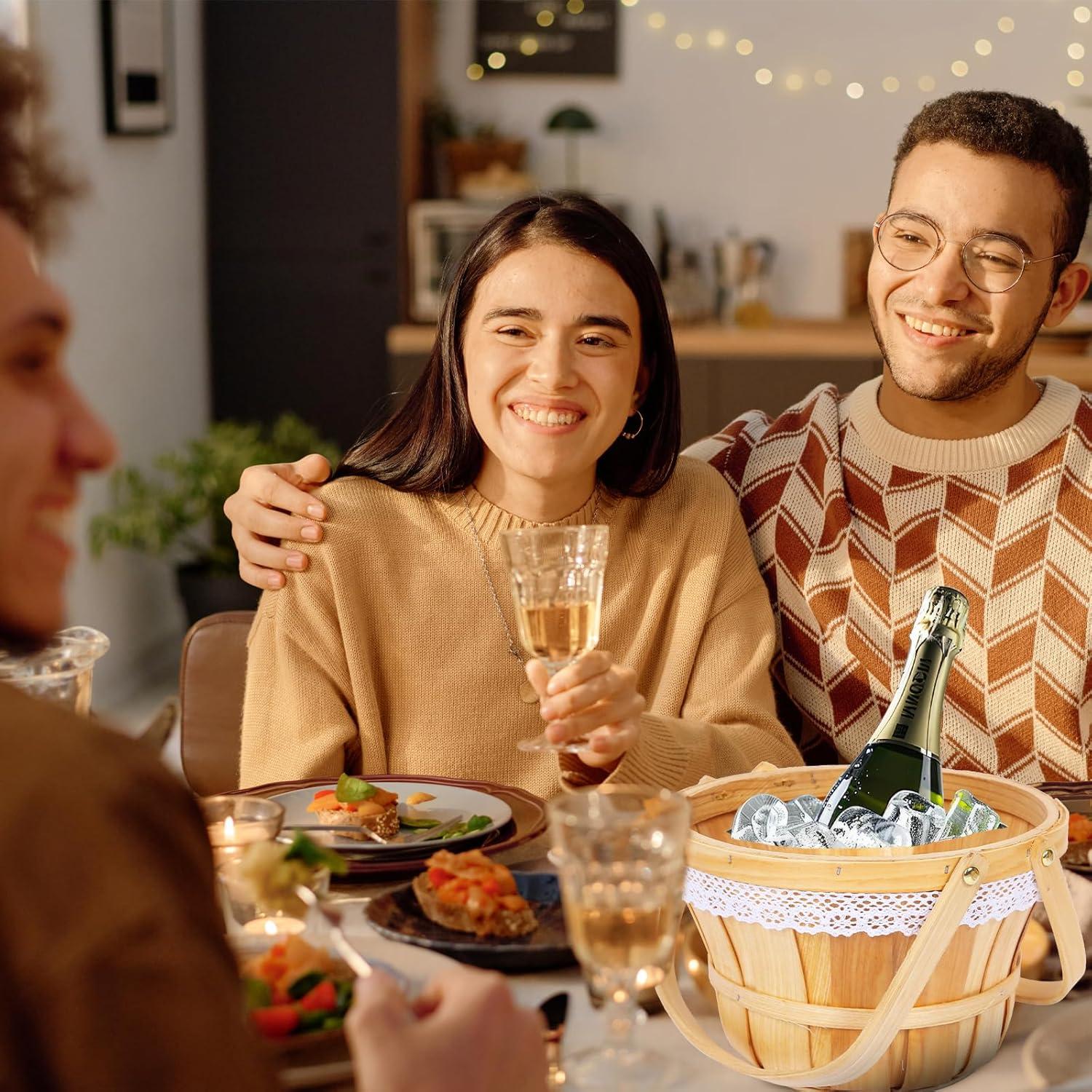 Cesta de Picnic Redonda YPshuye de Madera 25.4x16.5 cm 10 Pcs