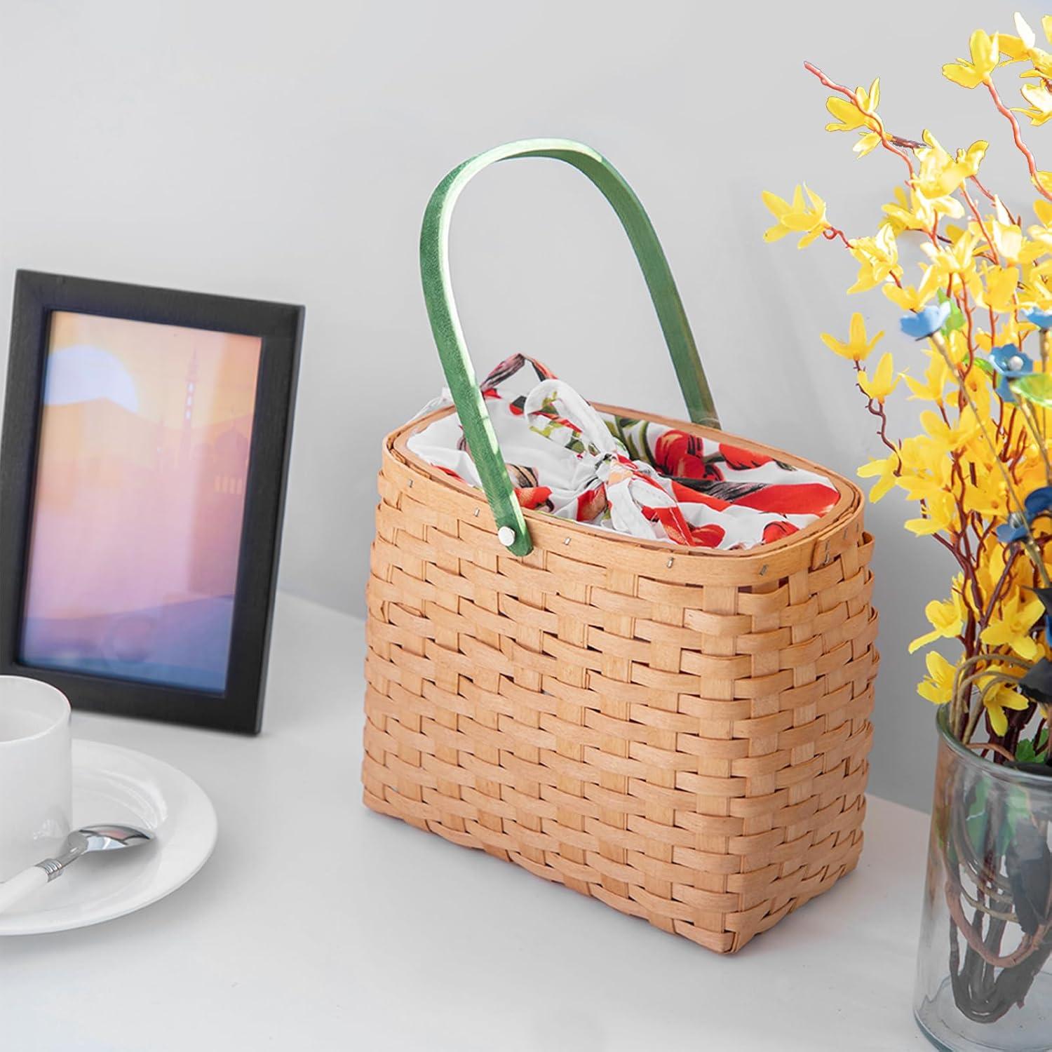 Cesta Tejida KINGWILLOW para Picnic y Regalos 23.5x13x20.5cm