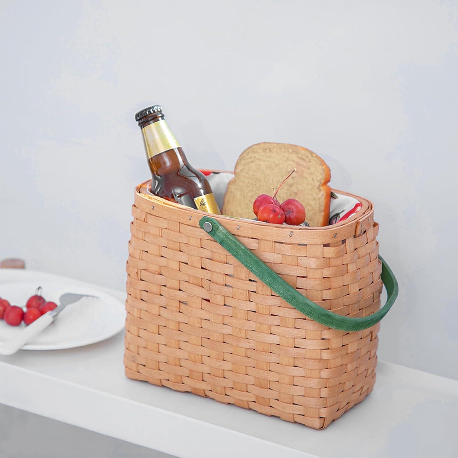 Cesta Tejida KINGWILLOW para Picnic y Regalos 23.5x13x20.5cm