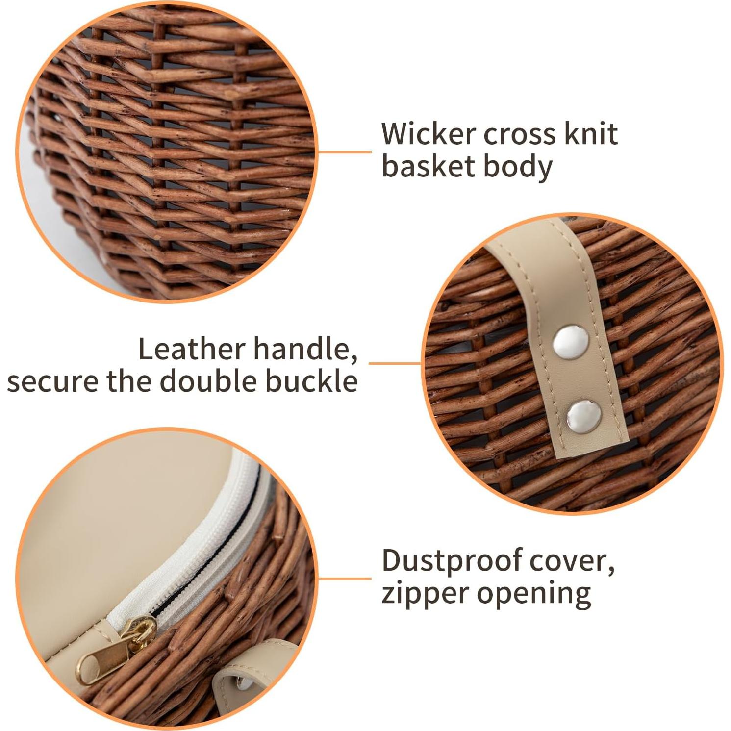 Cesta de Picnic Aislada KINGWILLOW de Mimbre Natural 34x24x19cm