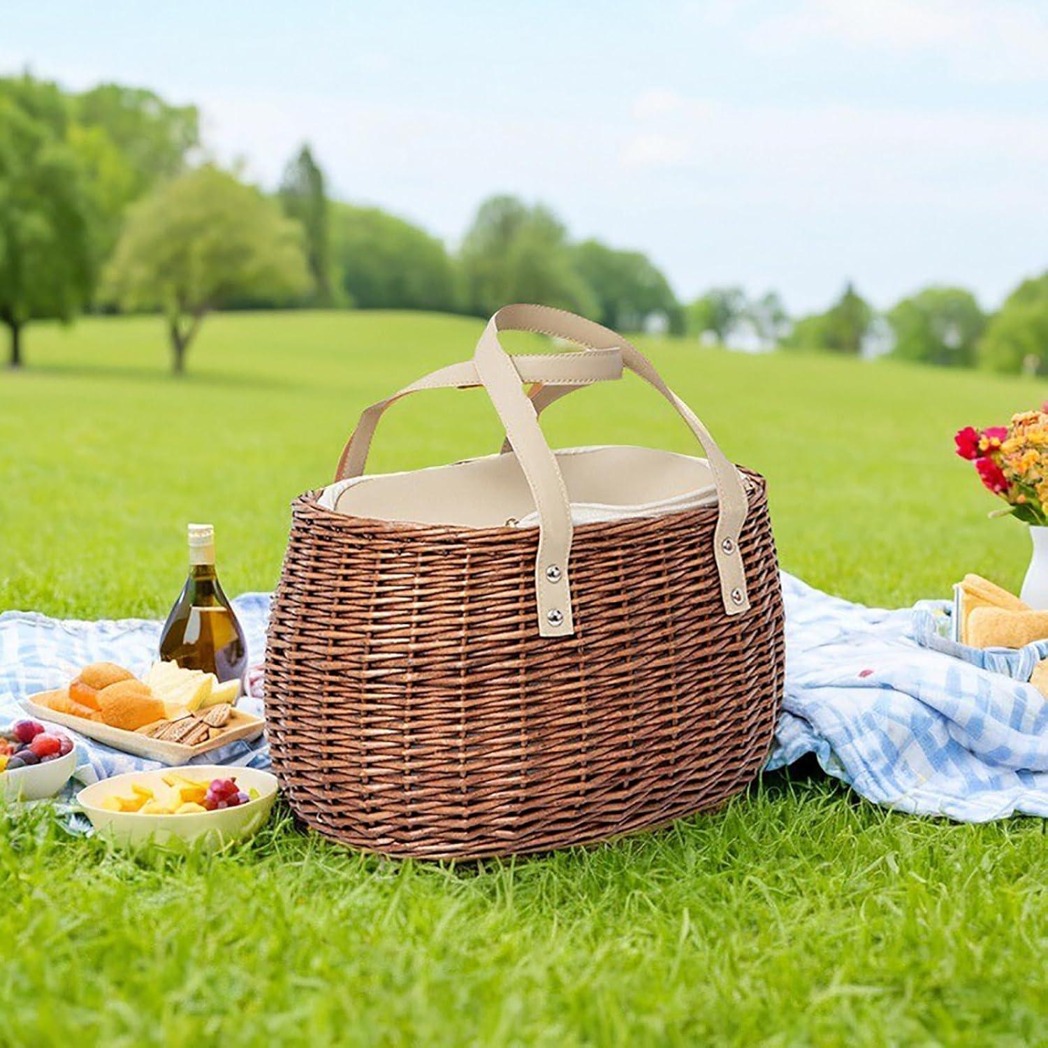 Cesta de Picnic Aislada KINGWILLOW de Mimbre Natural 34x24x19cm