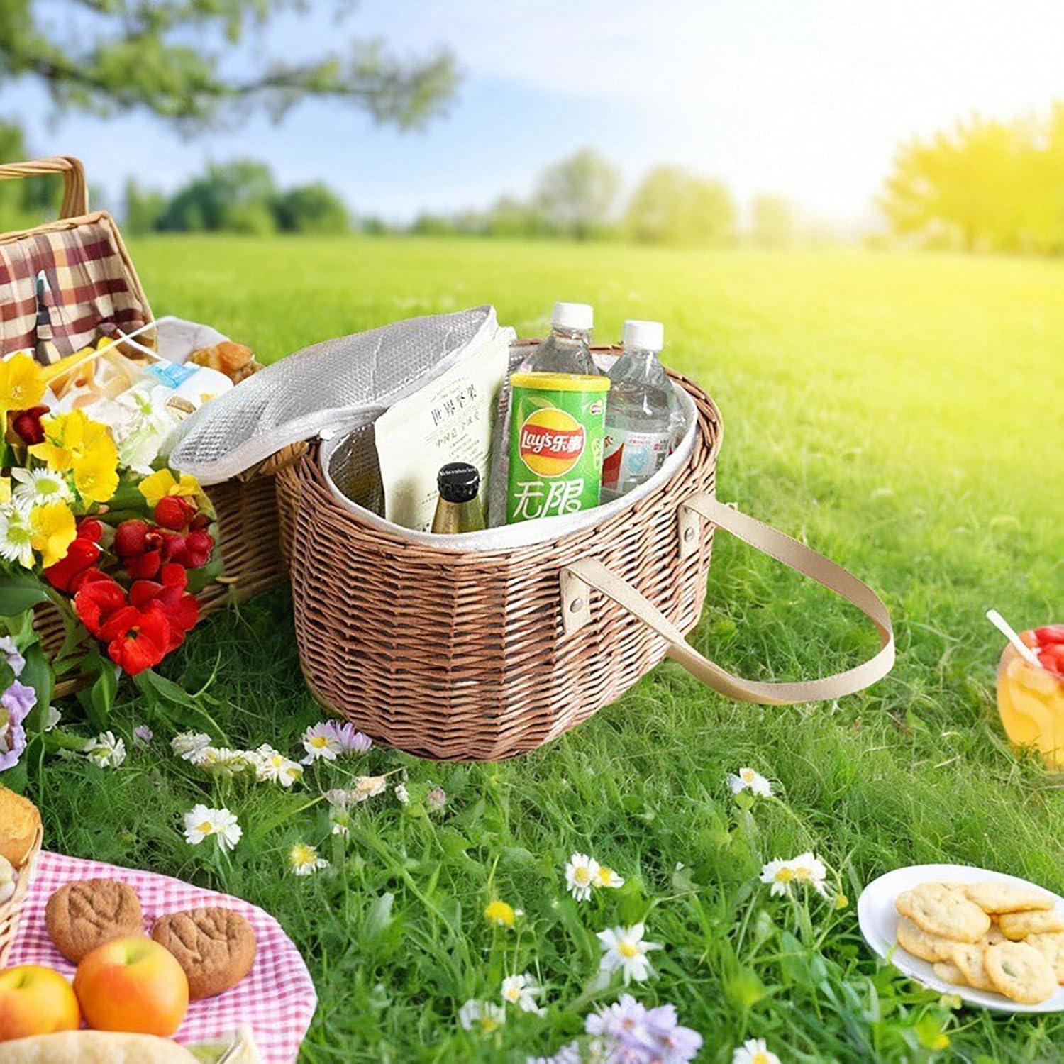 Cesta de Picnic Aislada KINGWILLOW de Mimbre Natural 34x24x19cm