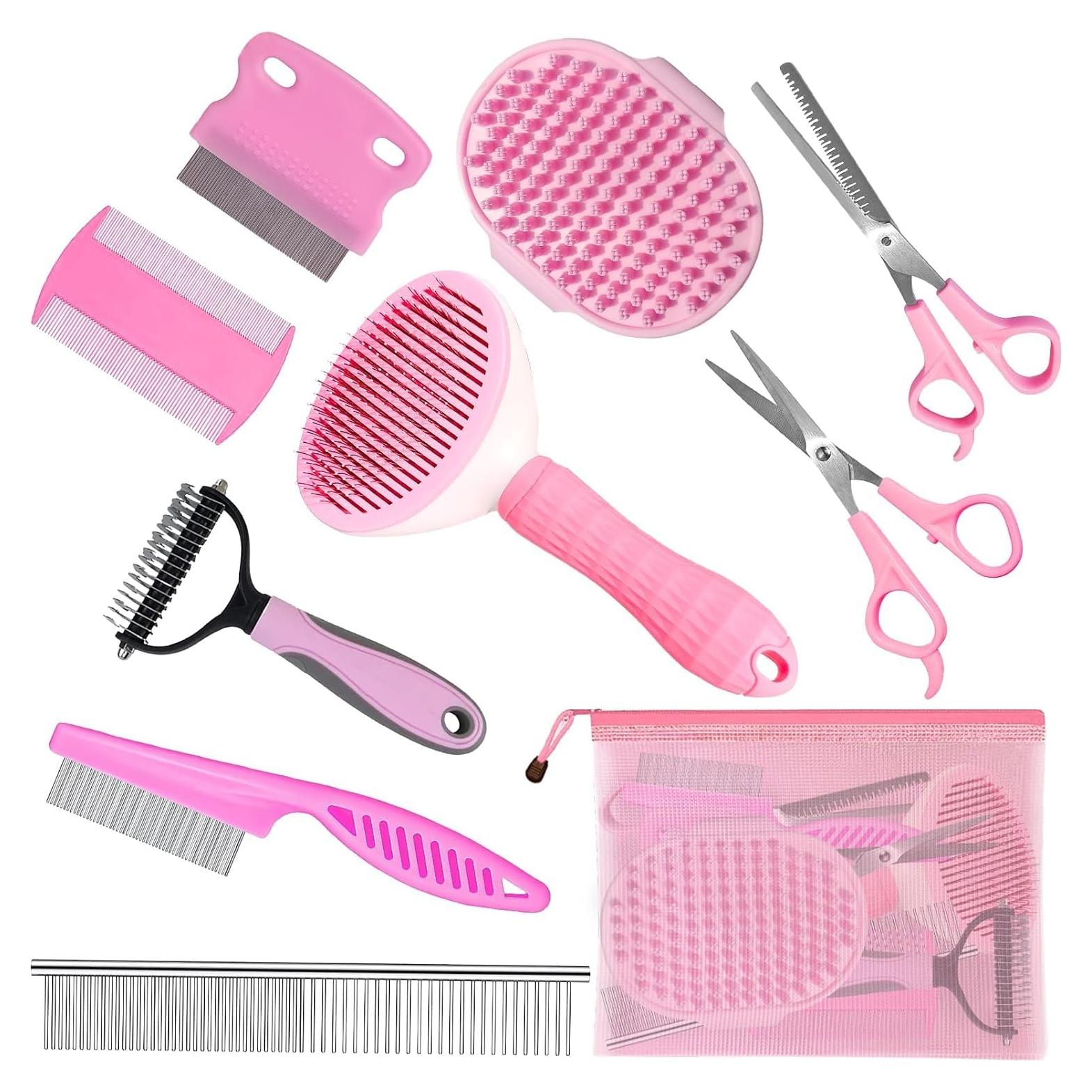 Complete Pet Grooming Solution by Dog - 9PCS Kit with Slicker Brush, Deshedding Tool, and Grooming Comb for All Breeds and Sizes, Promotes Healthy Skin and Coat