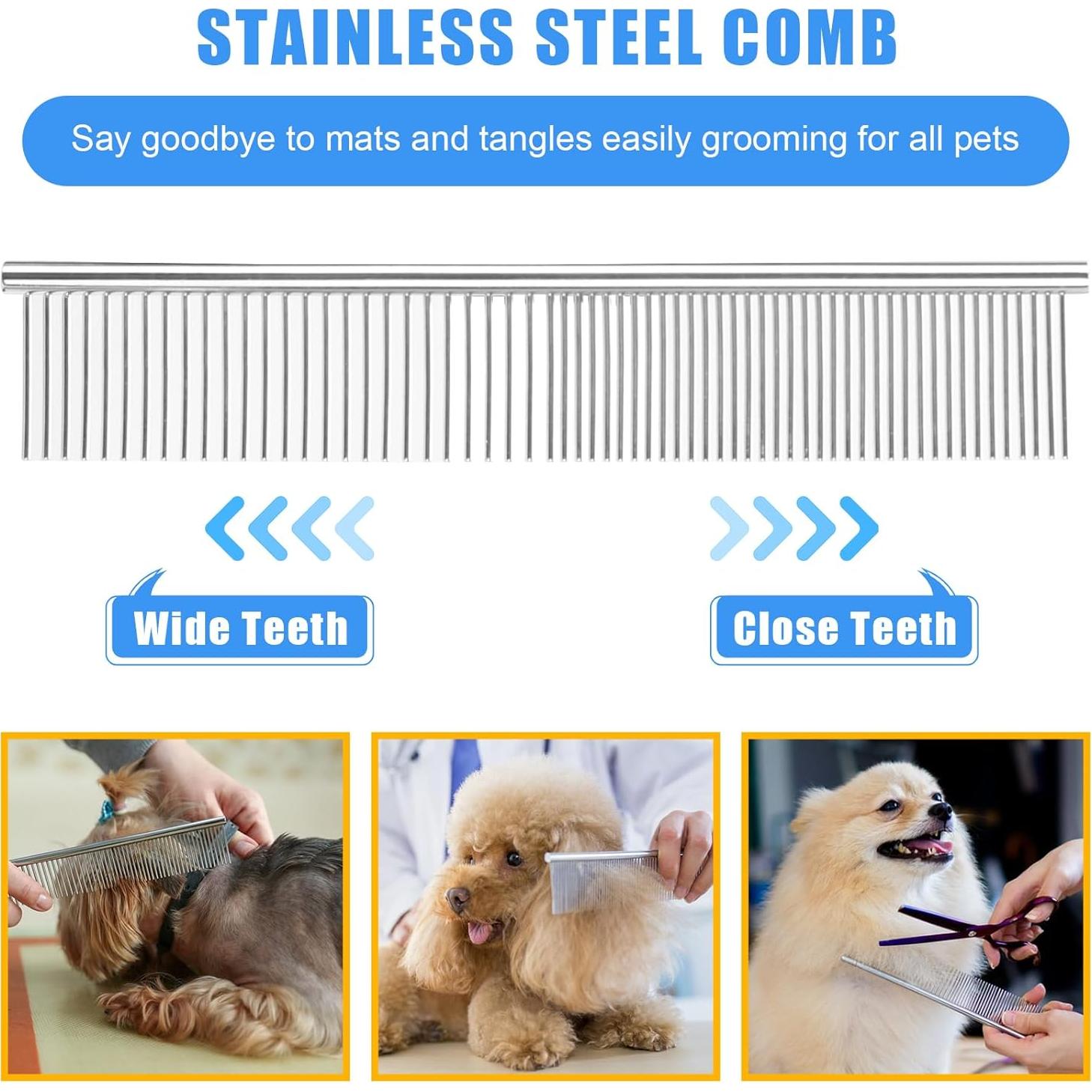 Complete Pet Grooming Solution by Dog - 9PCS Kit with Slicker Brush, Deshedding Tool, and Grooming Comb for All Breeds and Sizes, Promotes Healthy Skin and Coat