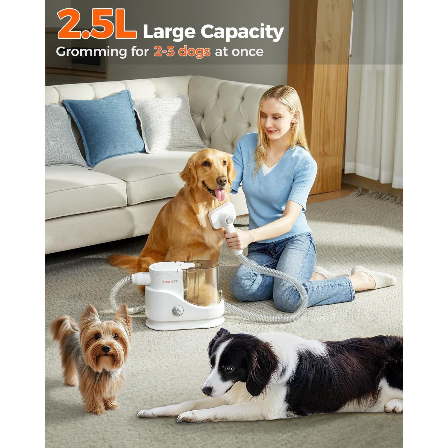 uwant Dog Vacuum for Shedding Grooming, 13000Pa Powerful Pet Hair Vacuum with 2.5L Dust Cup 7 Tools Portable Pet Grooming Vacuum Low Noise Dog Grooming Vacuum for Dogs/Cats