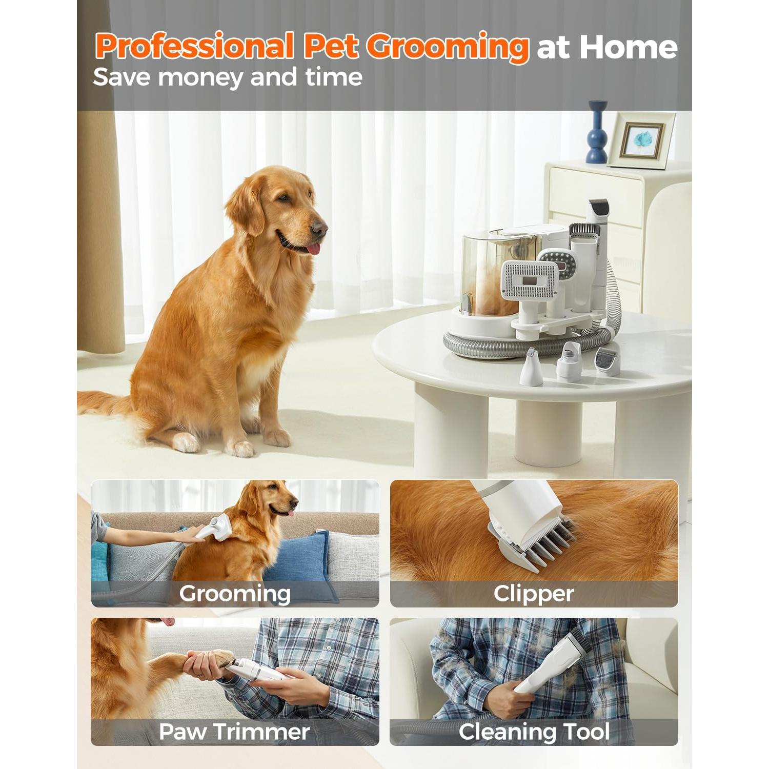 uwant Dog Vacuum for Shedding Grooming, 13000Pa Powerful Pet Hair Vacuum with 2.5L Dust Cup 7 Tools Portable Pet Grooming Vacuum Low Noise Dog Grooming Vacuum for Dogs/Cats