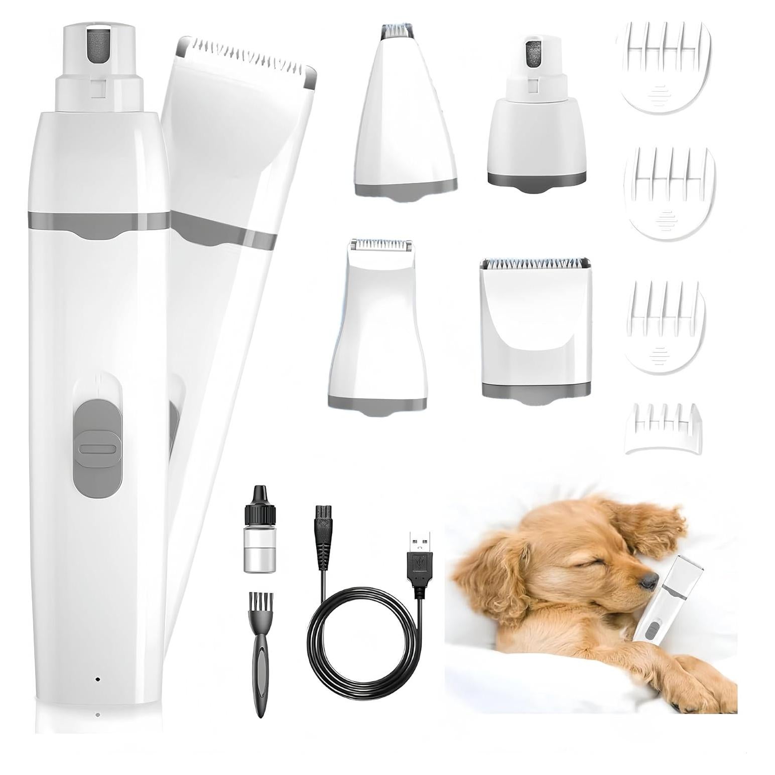 Dog Clippers Grooming Kit Hair Clipper-Low Noise Paw Trimmer- Rechargeable - Cordless Quiet Nail Grinder Shaver for Cats and Other Pets