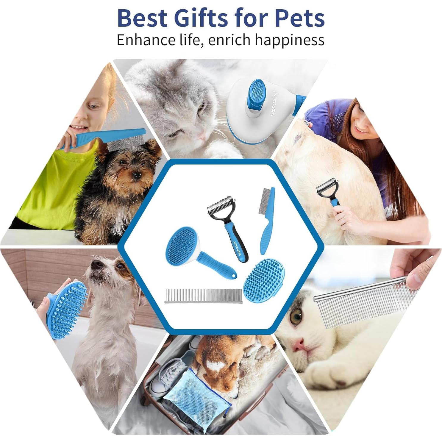Kit de Aseo para Mascotas WOPQAEM 5 en 1 - Cepillo Autolimpiante
