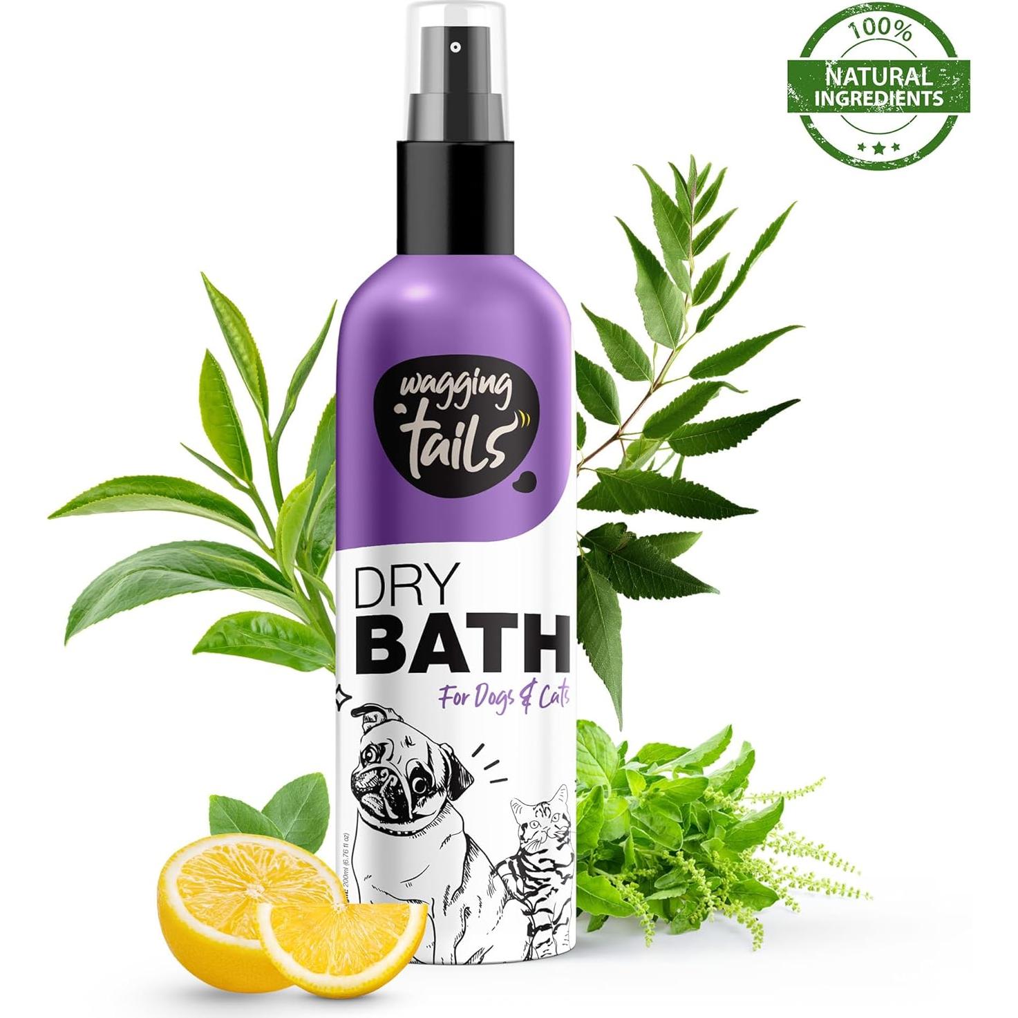 Kit de Aseo 5 en 1 para Mascotas Wagging Tails | Champú 200 ml + Baño Seco 200 ml + Aceite Calmante 200 ml + Mantequilla para Patas 50 ml + Spray para Patas 100 ml