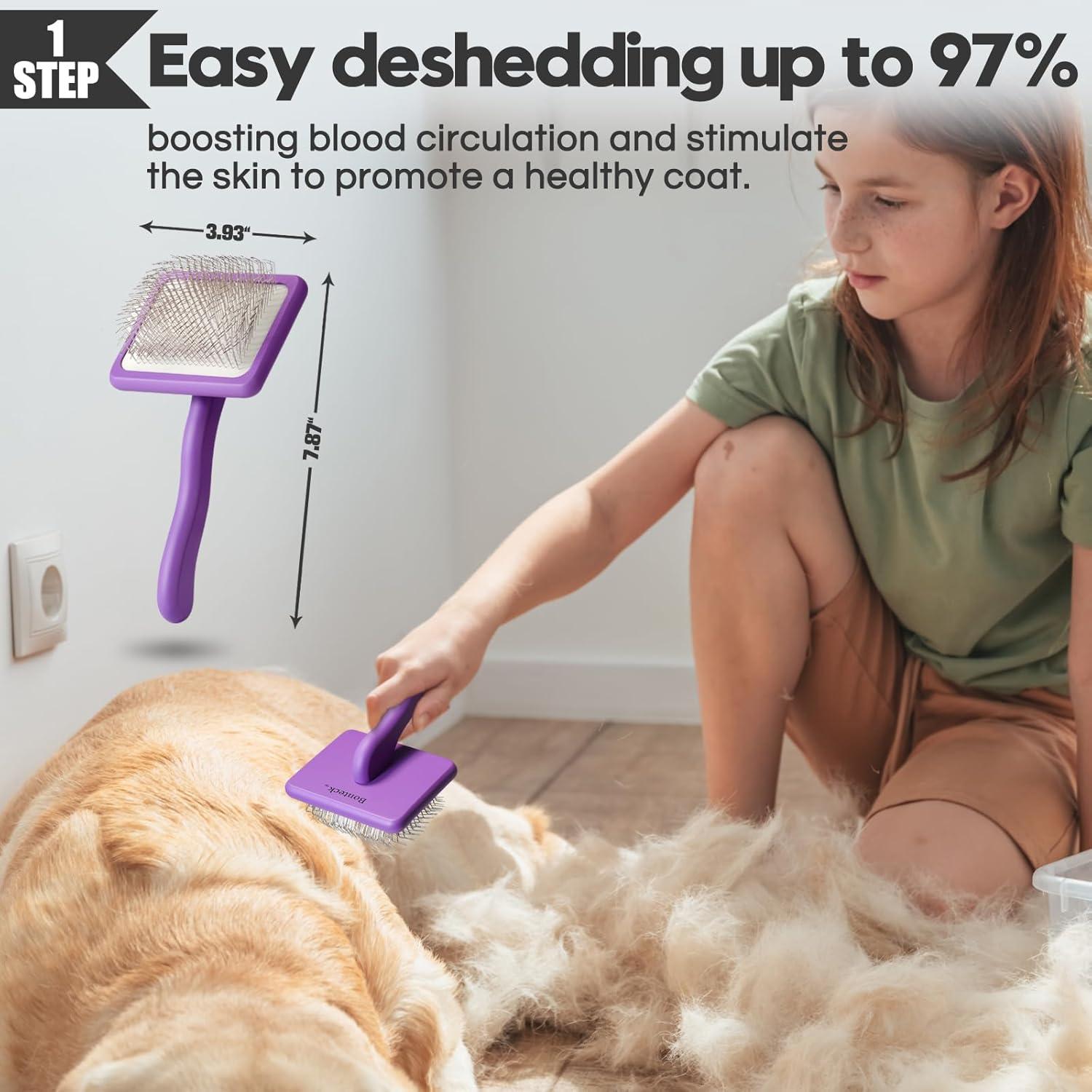 Kit de Aseo para Perros Bonteck 4PCS - Cepillo Slicker y Peine