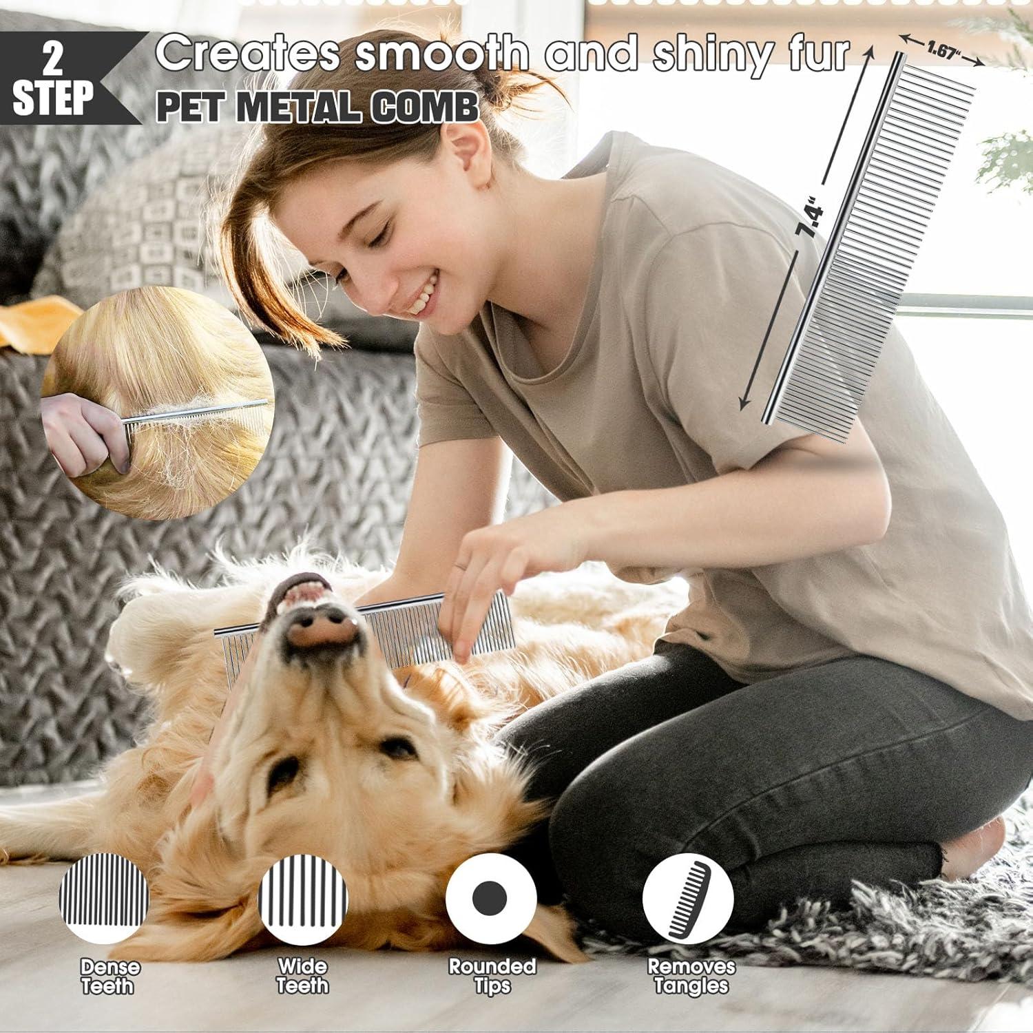 Kit de Aseo para Perros Bonteck 4PCS - Cepillo Slicker y Peine