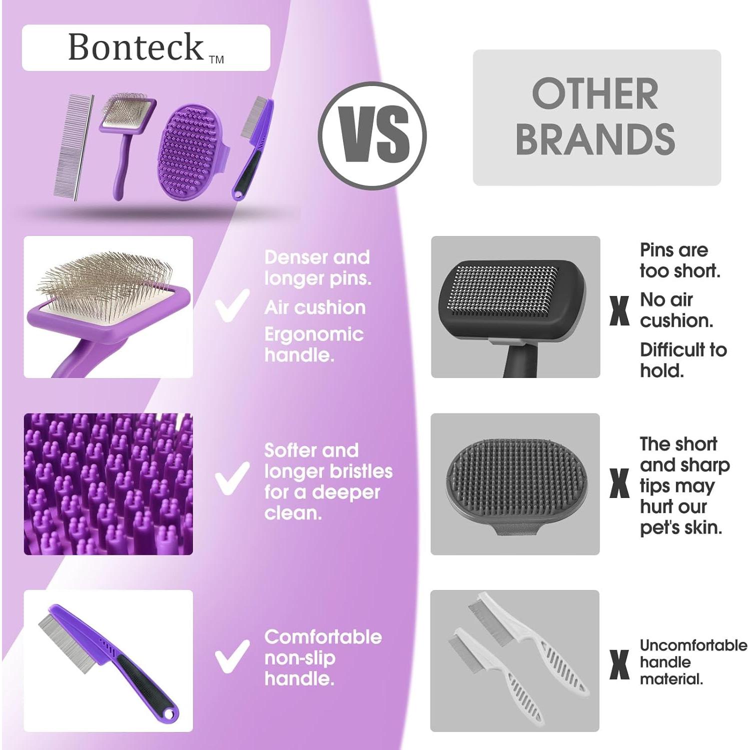 Kit de Aseo para Perros Bonteck 4PCS - Cepillo Slicker y Peine