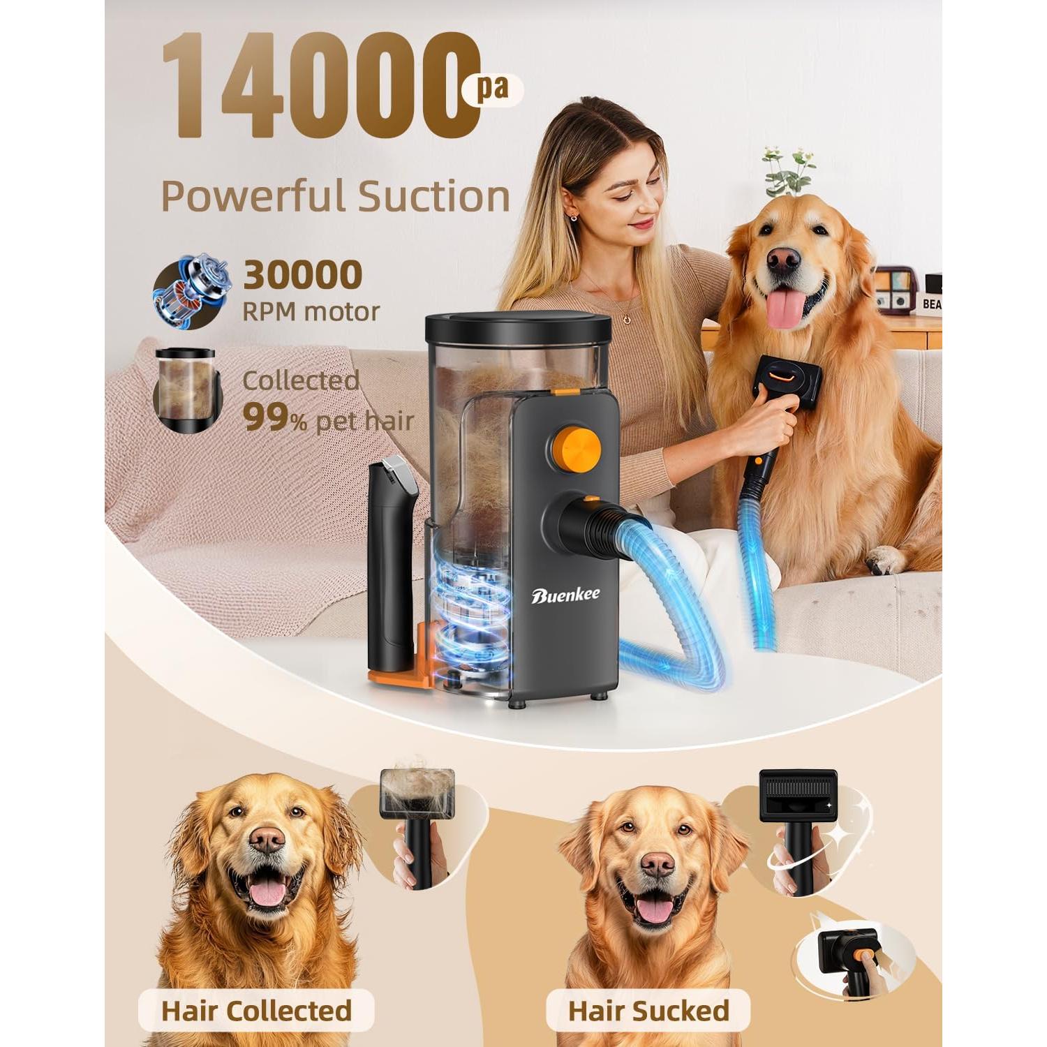 Aspiradora para Perros Buenkee 14000Pa 4.5L Inalámbrica