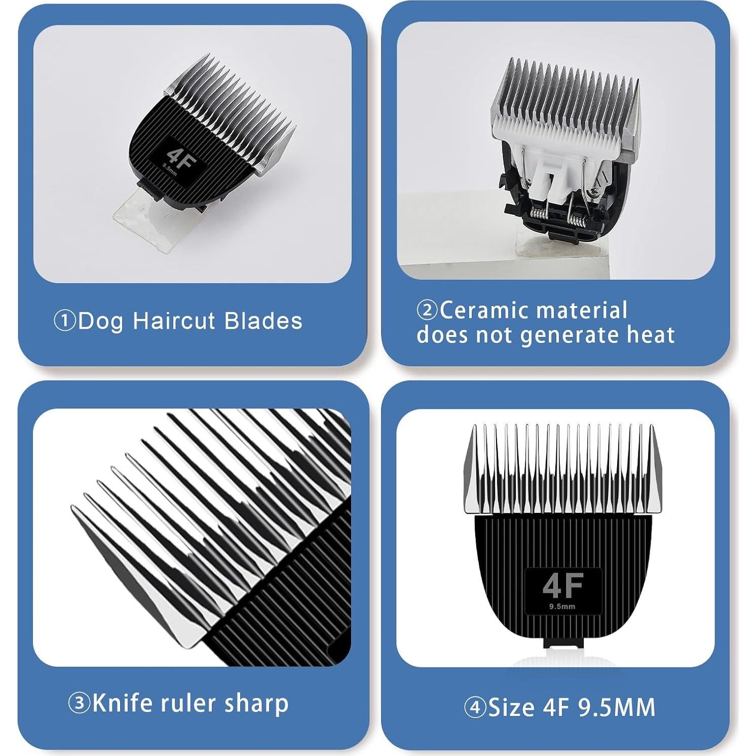 Replacement Blade for nebot P1 Pro Pet Grooming Kit & Vacuum,Size-4F Cut Length 3/8"(9.5mm),Made of Ceramic Blade & Stainless Steel Blade