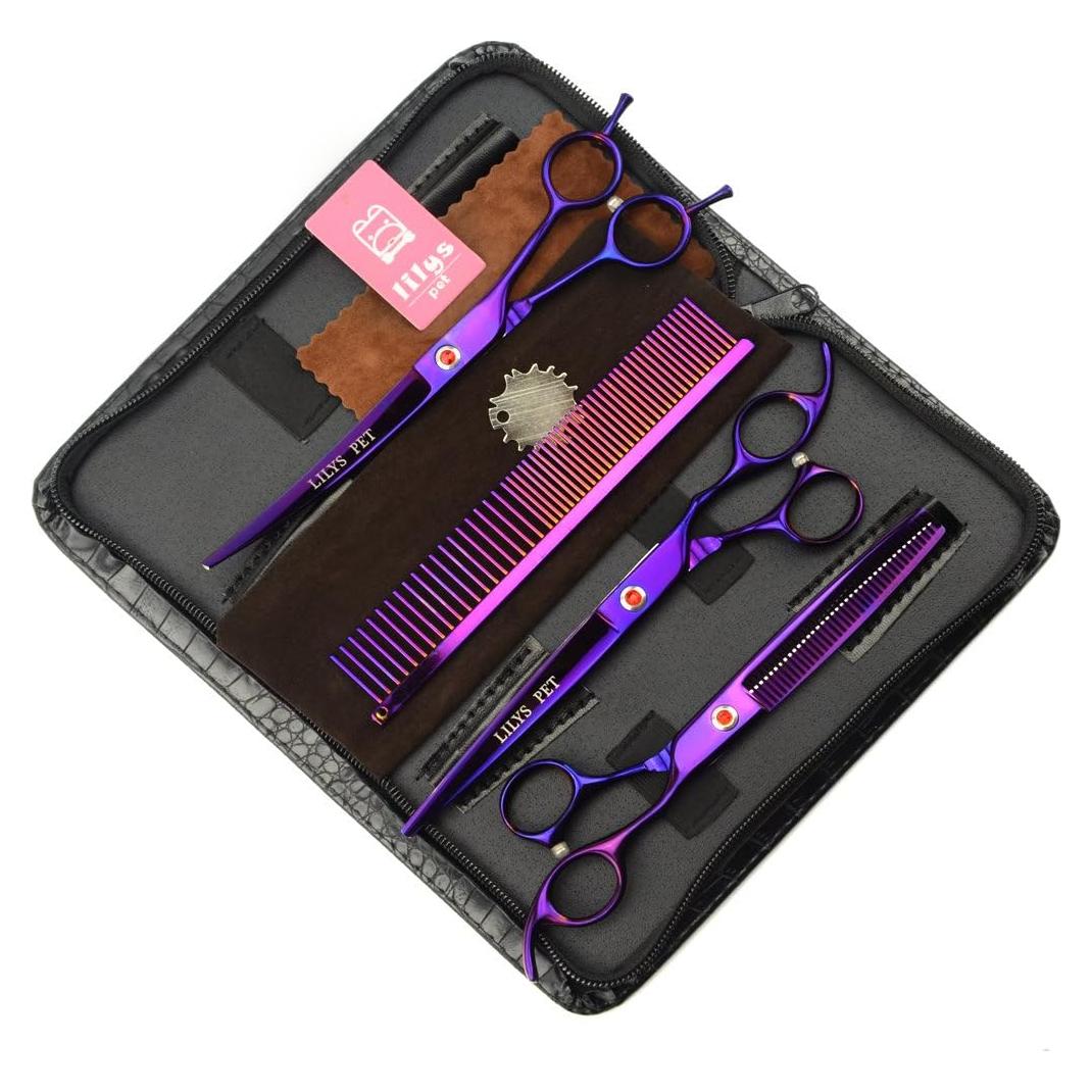 Kit de Tijeras de Aseo Profesional LILYS PET 19 cm Púrpura