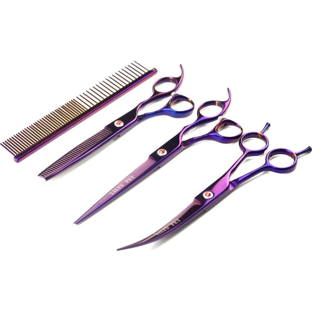 Kit de Tijeras de Aseo Profesional LILYS PET 19 cm Púrpura