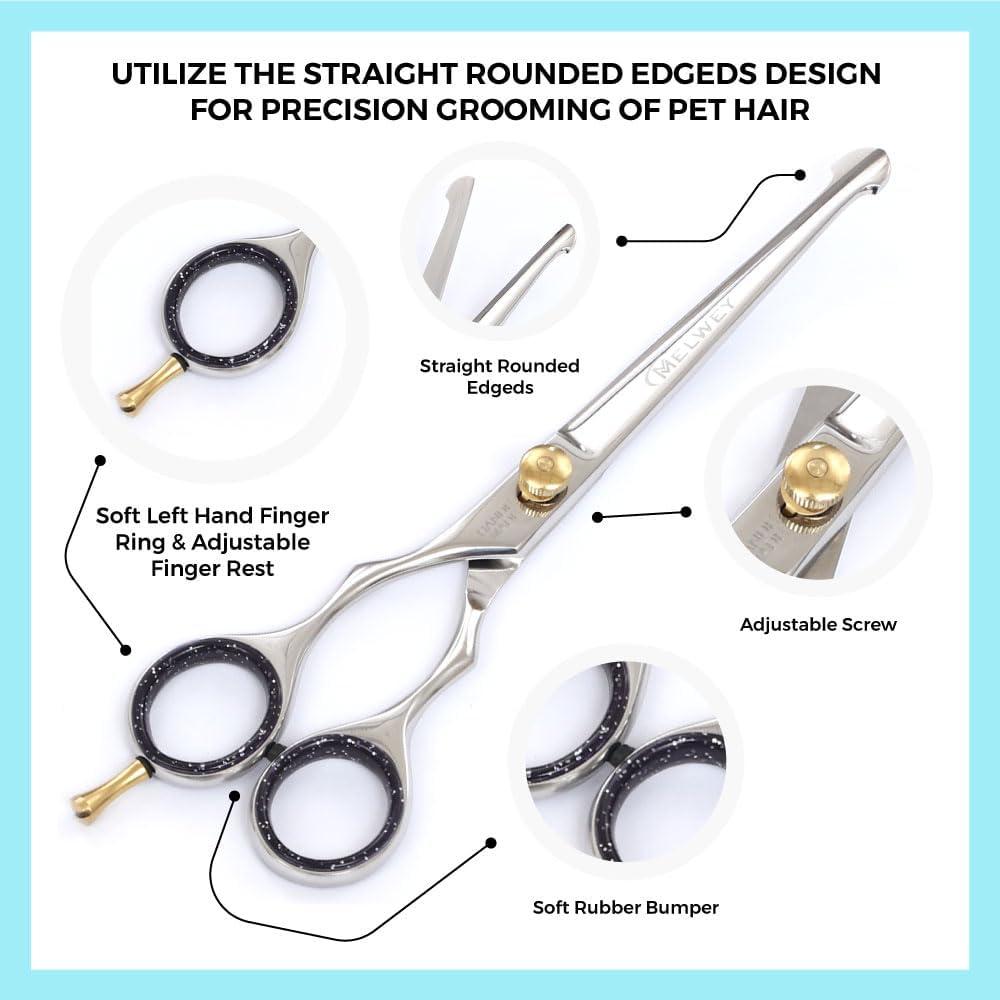 Tijeras de Aseo para Perros MELWEY - Zurdas 19.56 cm Punta Redonda