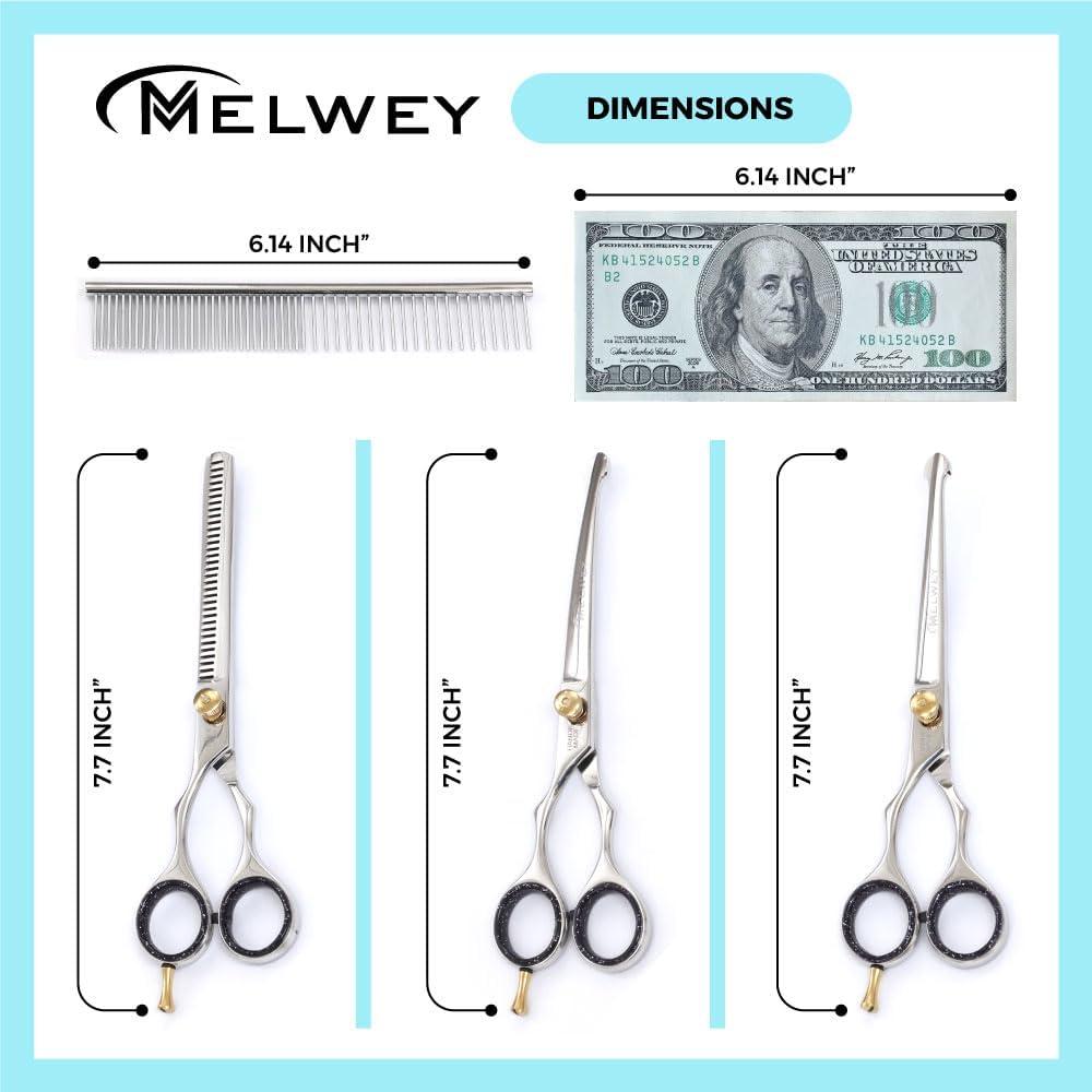 Tijeras de Aseo para Perros MELWEY - Zurdas 19.56 cm Punta Redonda