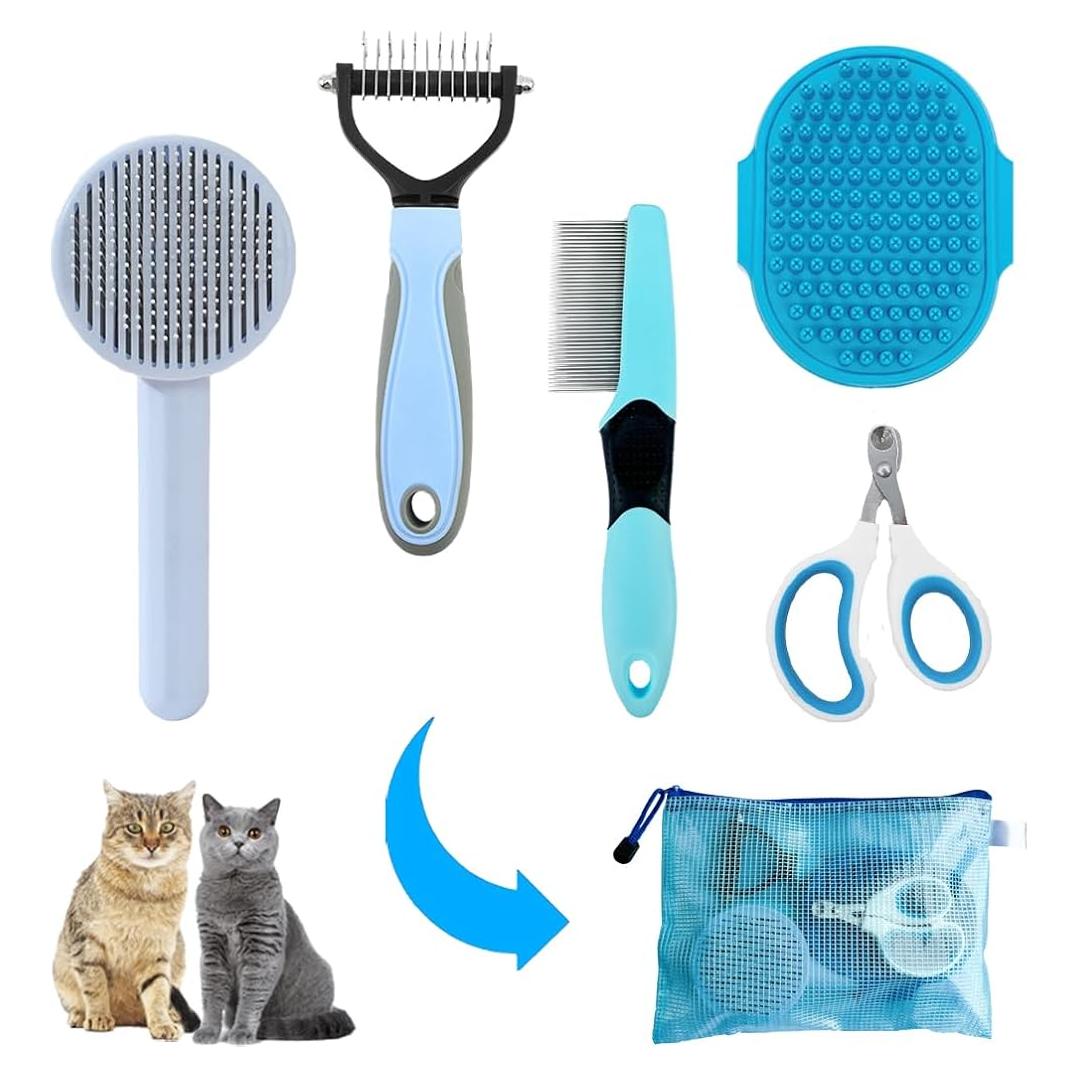 Kit de Cepillos para Gatos ONEZYE - 5 Piezas Azul