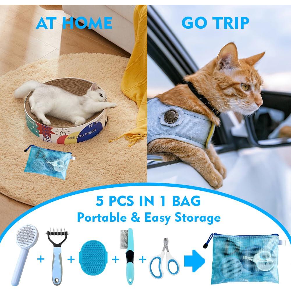 Kit de Cepillos para Gatos ONEZYE - 5 Piezas Azul