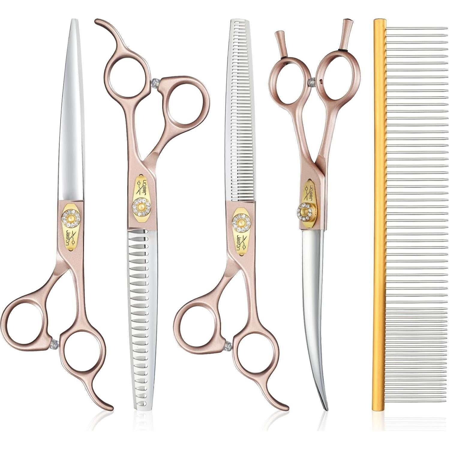 Kit de Tijeras para Perros JASON 6 en 1 Acero Inoxidable 19 cm