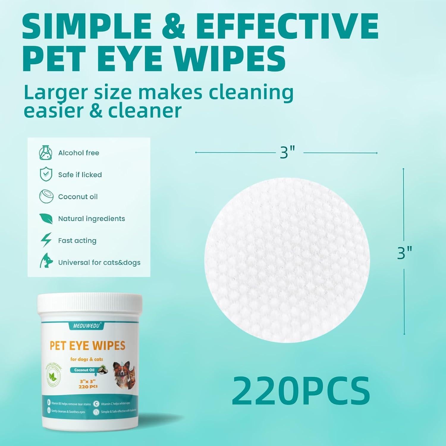 Toallitas Oculares para Mascotas MEDUWEDU 220 Piezas Coco